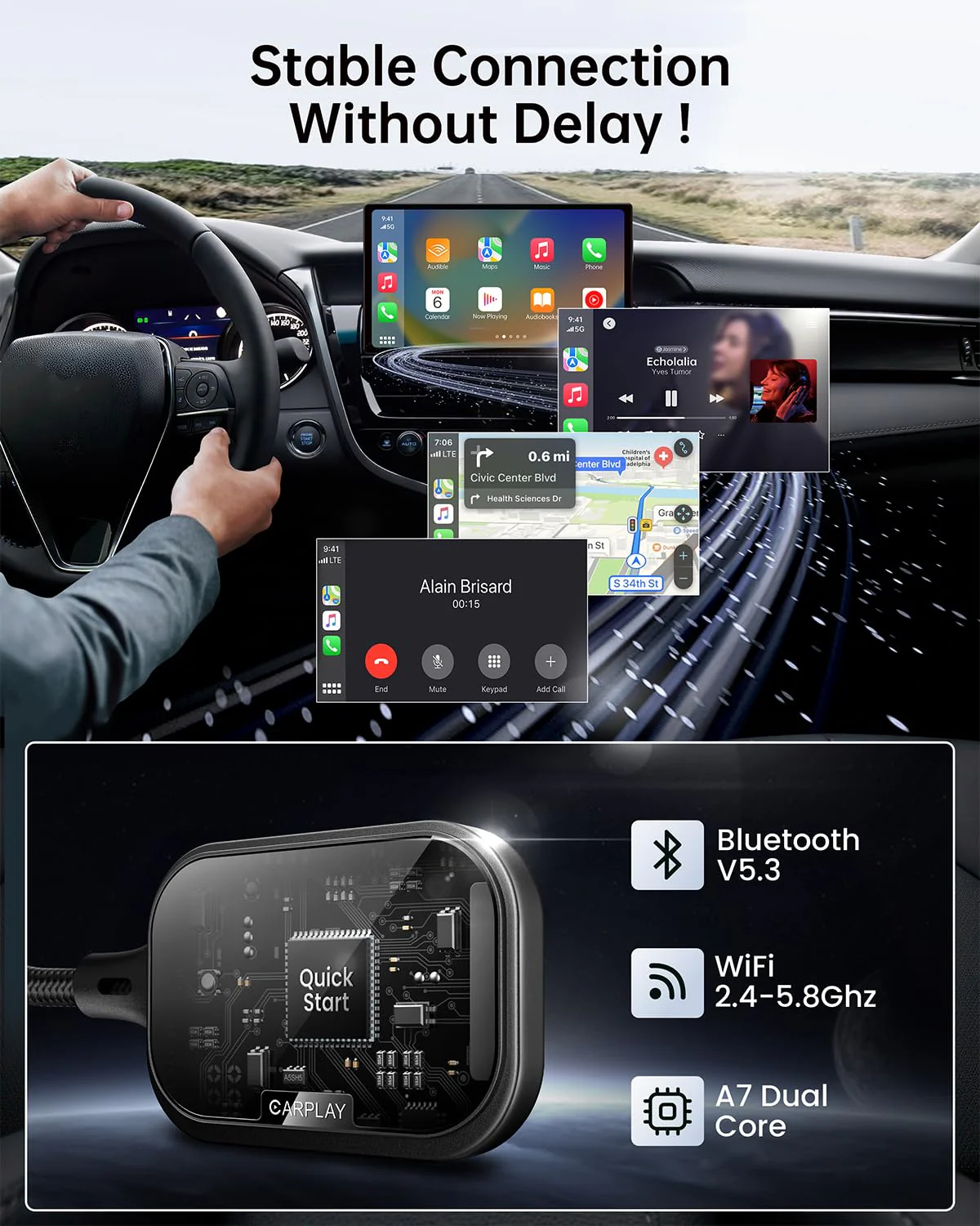 Wireless CarPlay Adapter for Apple iPhone, Converts Factory Wired CarPlay to Wireless CarPlay 2024 Upgrade Plug & Play Auto Connect Fast Easy Use for Cars from 2017 & iPhone iOS Black - Image 6