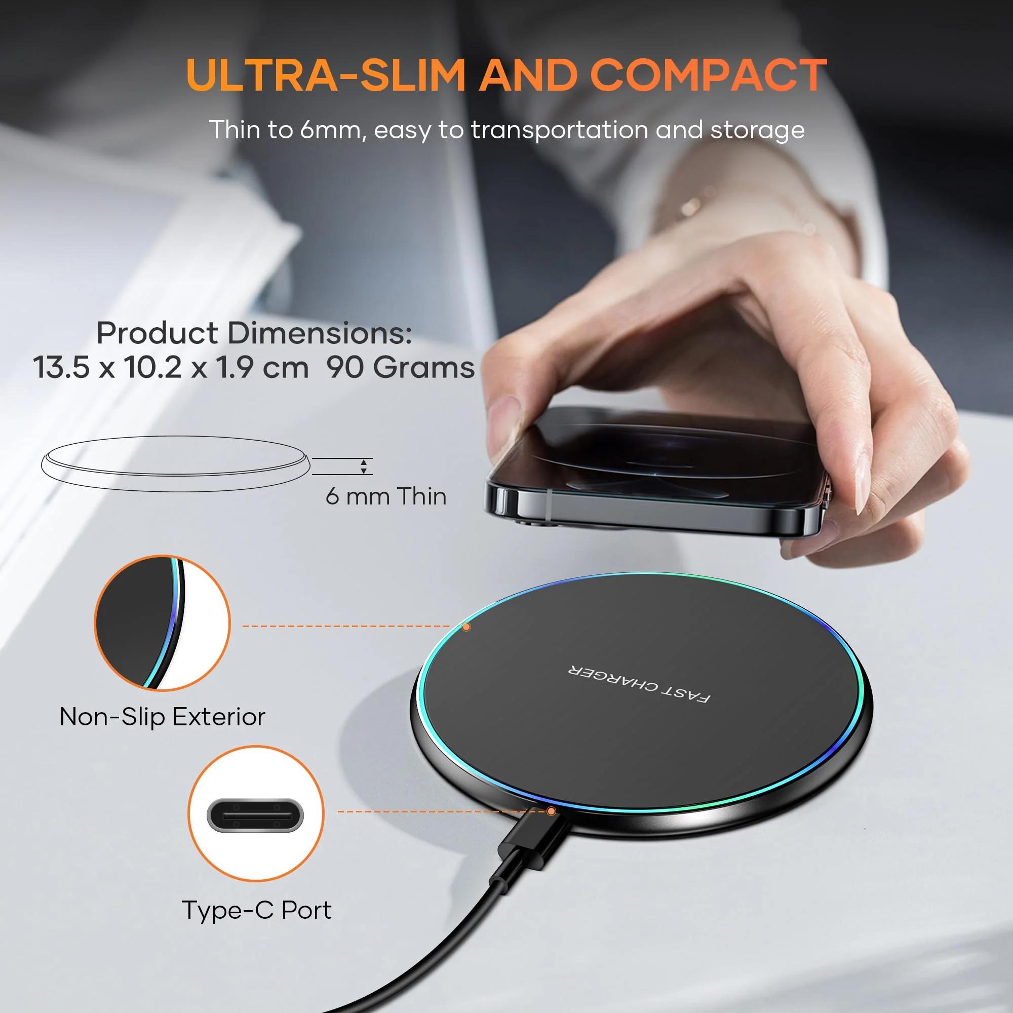 Wireless Charger Compatible with iPhone 16 15 14 13 12 11 Pro Max/Mini/Plus/XR/X/8, 15W Max Fast Wireless Charging Pad Mat for Samsung Galaxy S23/S22/S21/S20/S10, Galaxy Buds Black - Image 3
