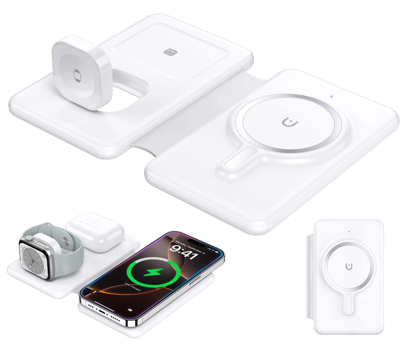 Wireless Charger for iPhone 16-3 in 1 Charging Station for Apple Devices, Travel Magnetic Charger pad for iPhone 15 14 13 12 pro max & AirPods 4/3/Pro & Apple Watch White
