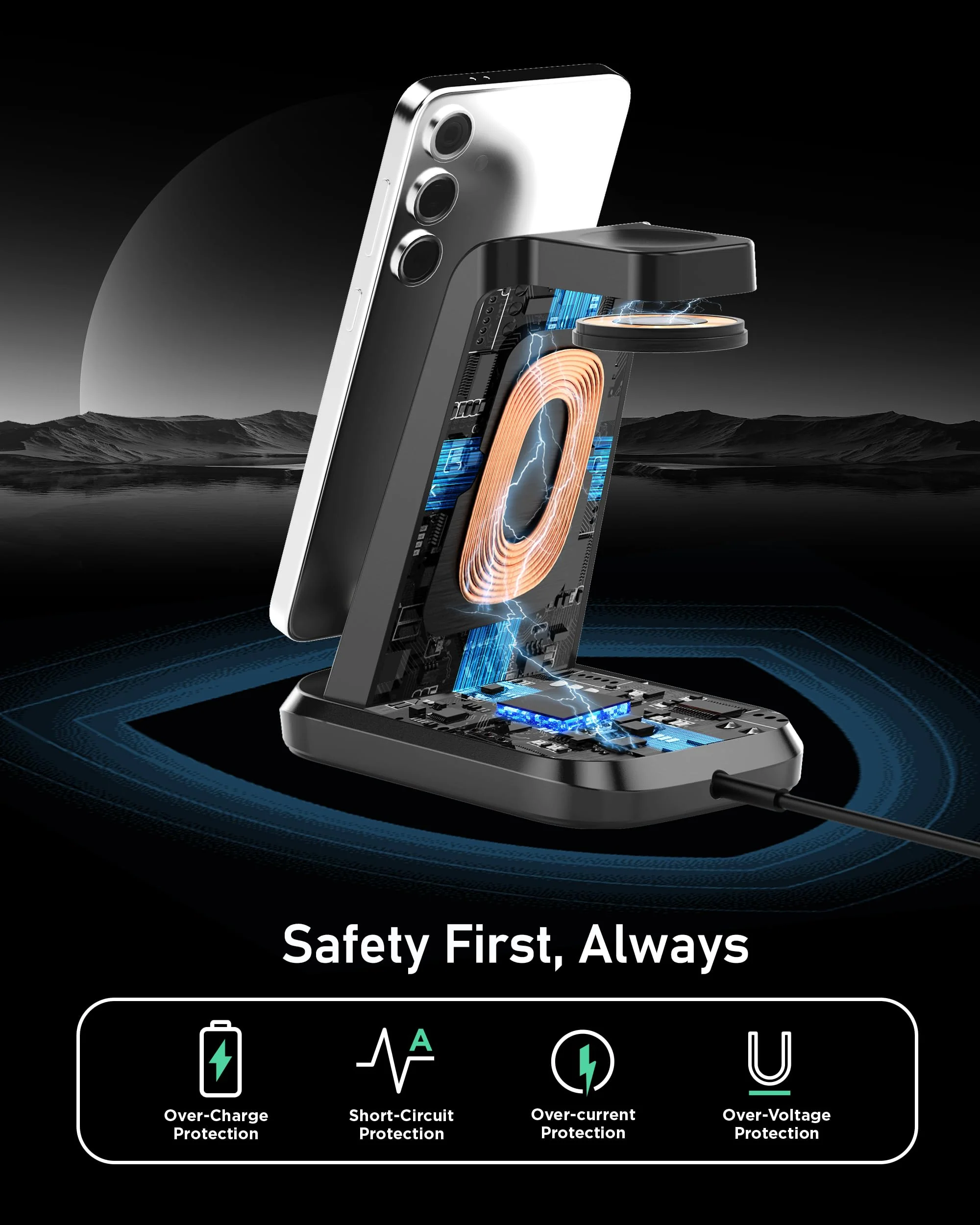 Wireless Charger for Samsung Phones Watch Earbuds (Not for Z Flip & A Series), SWIO 3 in 1 Charging Station for Samsung Watch 6/5/4/3, S24 S23 S22 S21 S20/Note 20 10/Z Fold 4 3, Buds/2/Pro Black - Image 4
