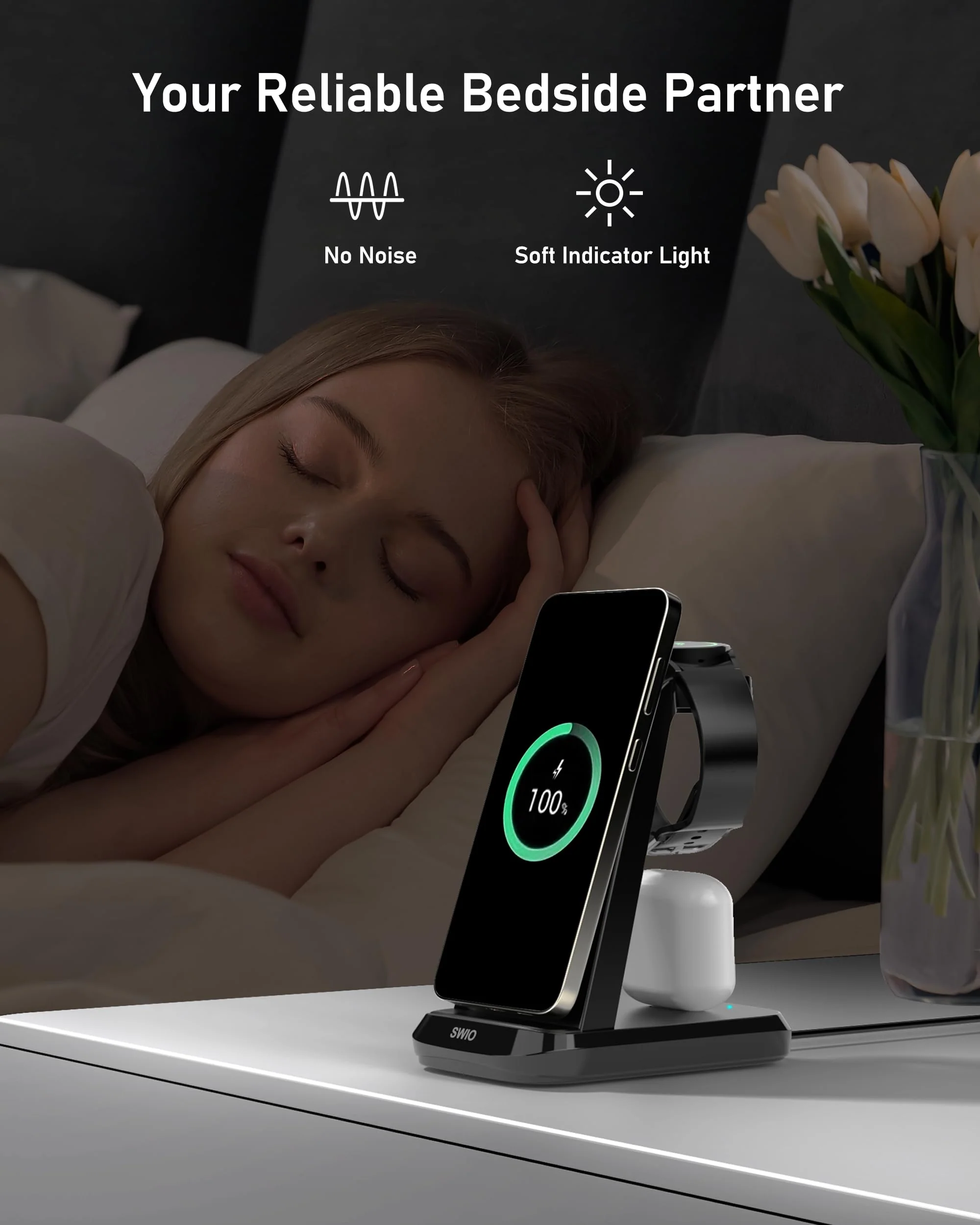 Wireless Charger for Samsung Phones Watch Earbuds (Not for Z Flip & A Series), SWIO 3 in 1 Charging Station for Samsung Watch 6/5/4/3, S24 S23 S22 S21 S20/Note 20 10/Z Fold 4 3, Buds/2/Pro Black - Image 5