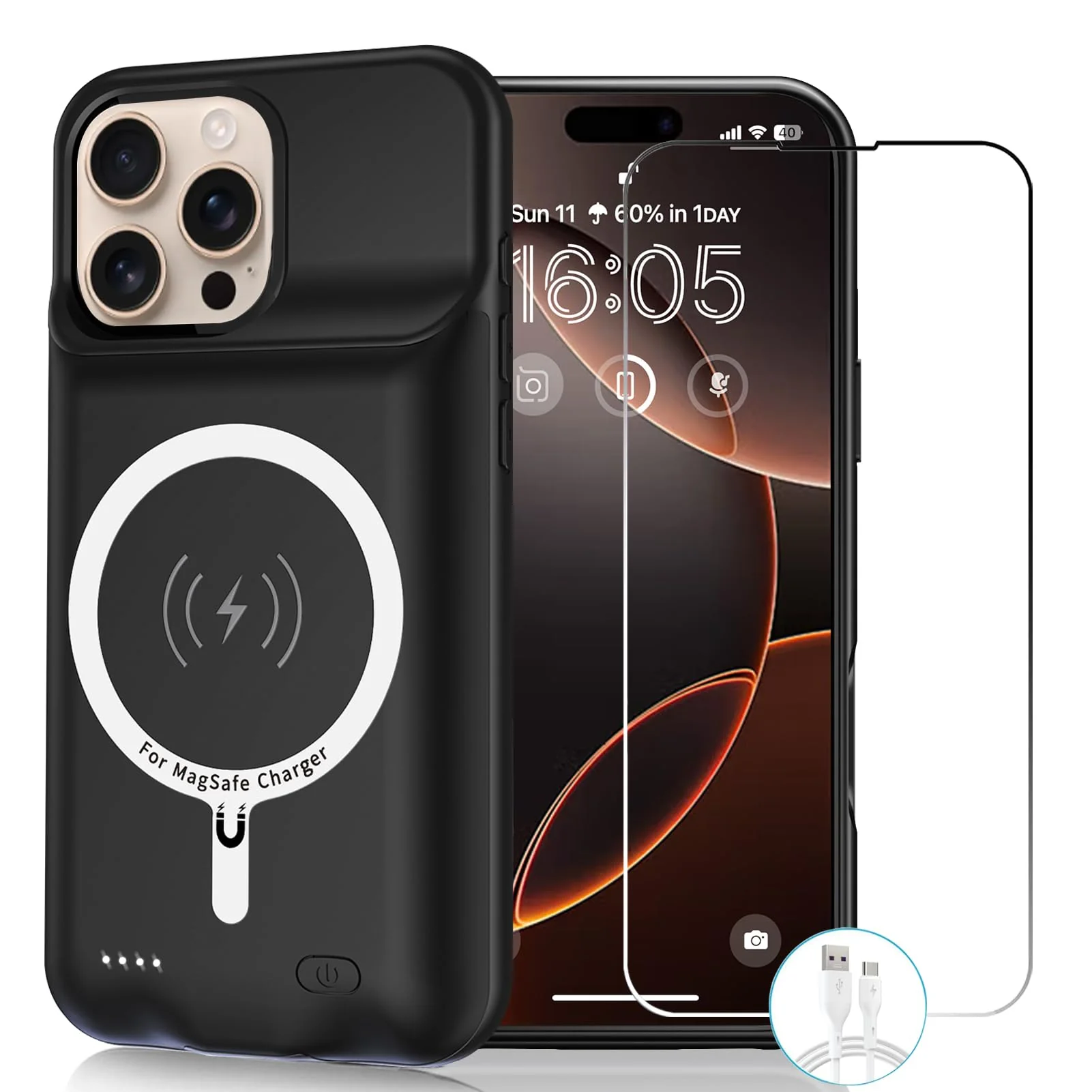 Wireless Charging Case for iPhone 16 Pro Max, 12000mAh High Capacity Portable Rechargeable Battery Case Qi Wireless Charging with iPhone 16 Pro Max (6.9 inch) Extended Battery Charger Case (Black) iPhone 16 Pro Max(6.9)