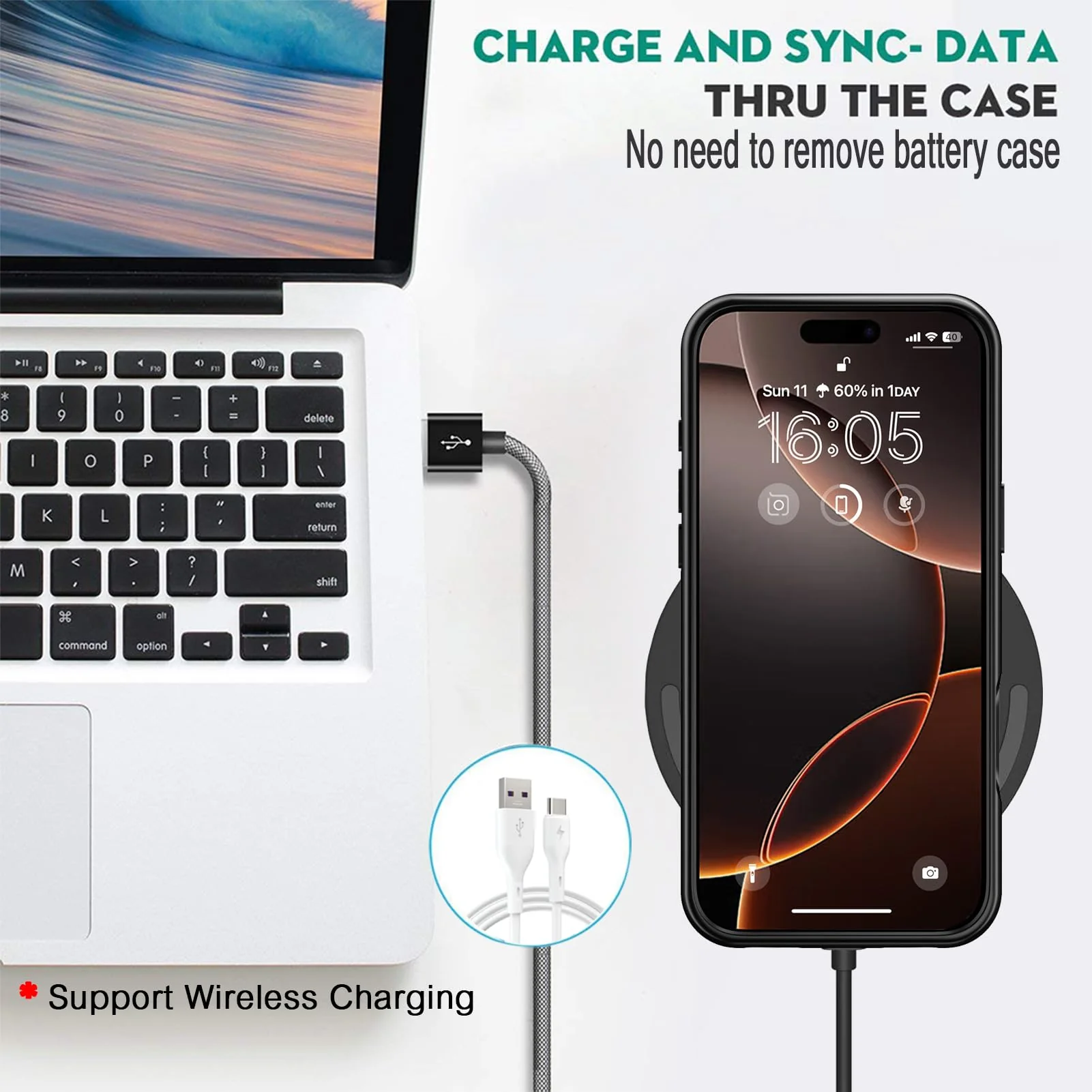Wireless Charging Case for iPhone 16 Pro Max, 12000mAh High Capacity Portable Rechargeable Battery Case Qi Wireless Charging with iPhone 16 Pro Max (6.9 inch) Extended Battery Charger Case (Black) iPhone 16 Pro Max(6.9) - Image 6
