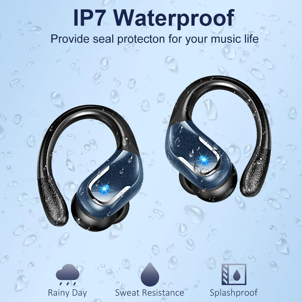 Wireless Earbud, Bluetooth 5.3 Headphones IP7 Waterproof Sport, 75Hrs Running Wireless Earphones with ENC Noise Canceling Mic, Deep Bass Over Ear bud with Earhooks for Android, iOS, Workout, Gym, Blue - Image 7