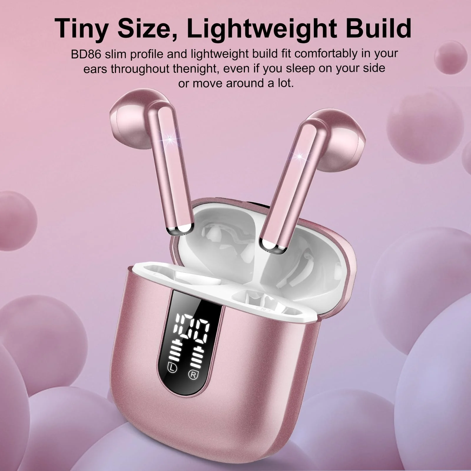 Wireless Earbuds 2024 Bluetooth 5.3 Headphones with HD Mic HiFi Stereo Sound, Wireless Earphones with Dual LED Display Touch Control, IPX7 Waterproof 30H Playtime Mini Ear Buds for iOS Android, Rose Rose Gold - Image 5