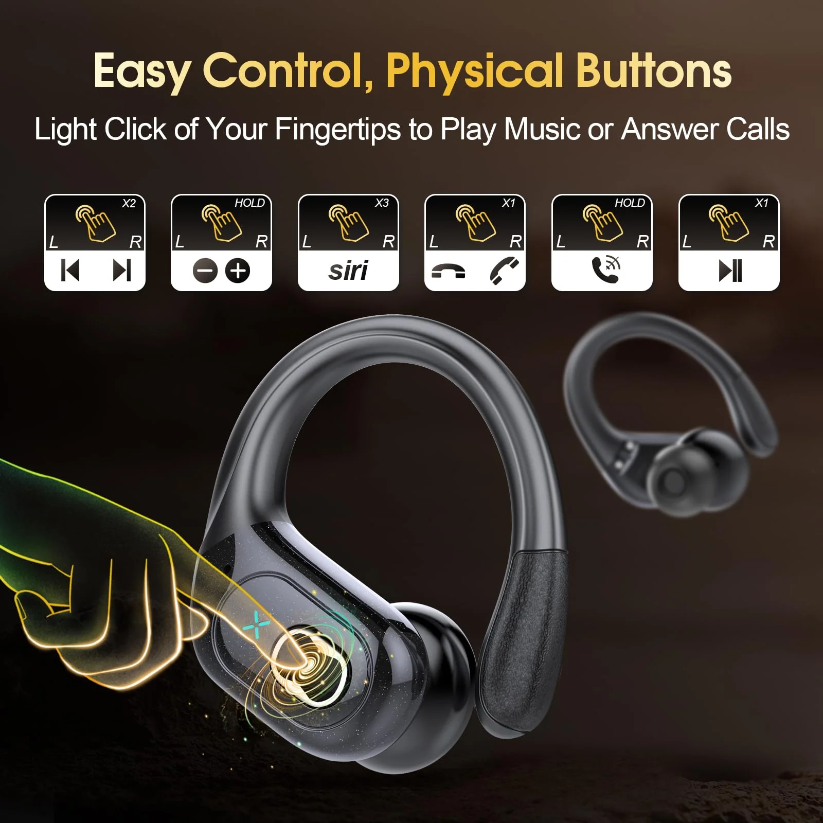 Wireless Earbuds 75hrs Bluetooth 5.3 Headphone Sport, 2024 Bluetooth Earbuds Stereo Deep Bass Over Ear Bud with Earhooks, ENC Noise Cancelling Mic, IPX7 Waterproof Earphone for Workout/Running Black - Image 7