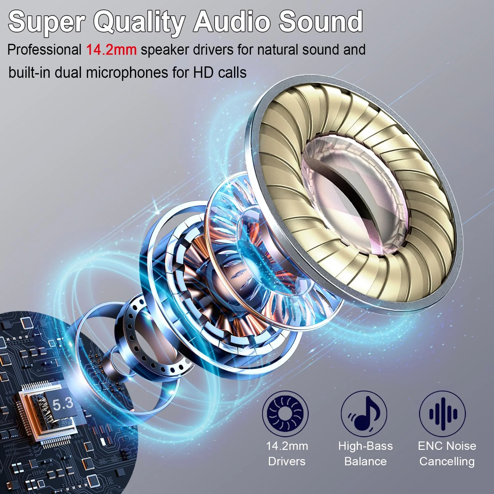 Wireless Earbuds Bluetooth 5.3 Earbuds Hi-Fi Stereo, 2024 Ear Buds with 4 ENC Mics, 3g Mini Bluetooth Headphones in Ear, 30H USB-C LED Charging Case, IP7 Waterproof Wireless Earphones for Android iOS M Black - Image 3