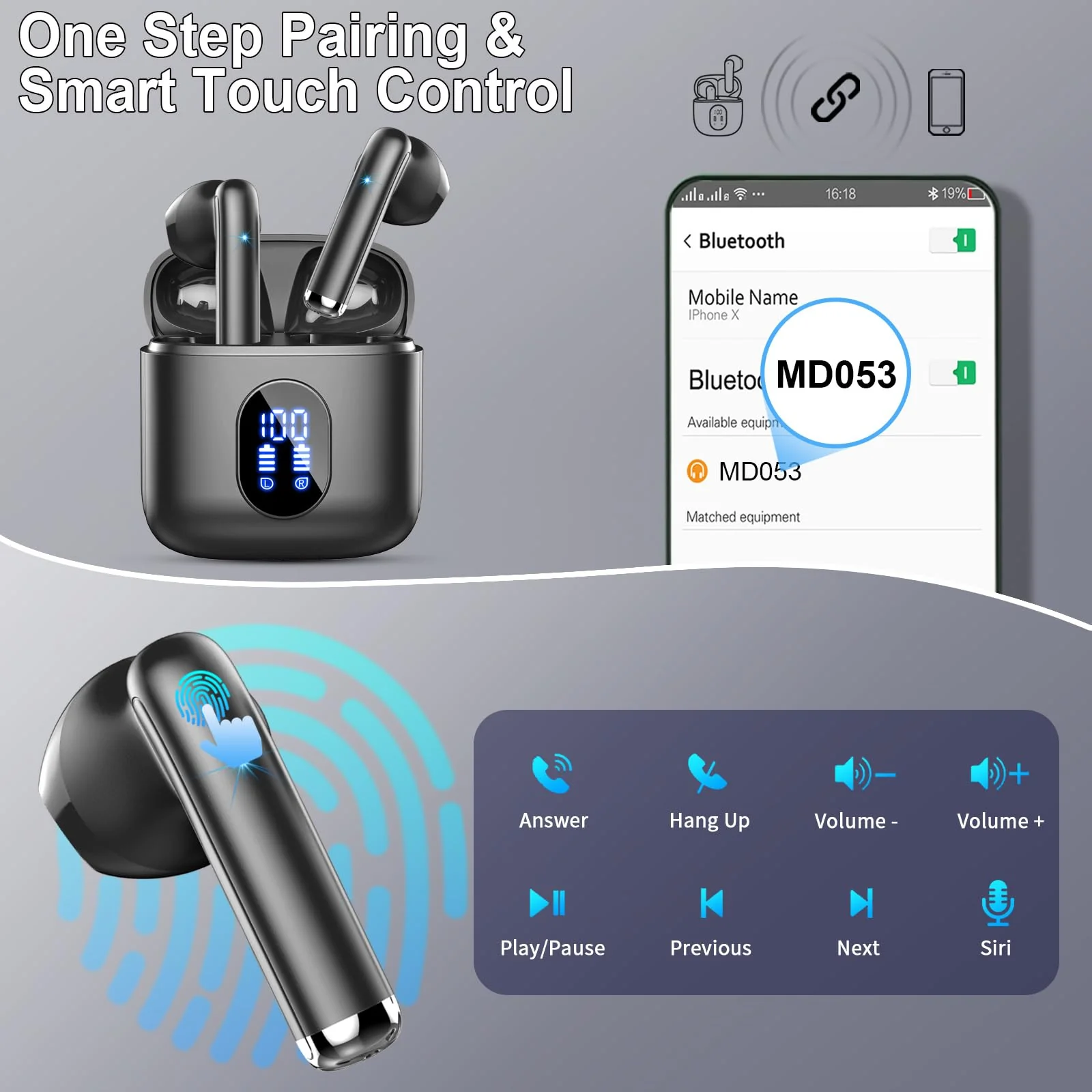 Wireless Earbuds Bluetooth 5.3 Earbuds Hi-Fi Stereo, 2024 Ear Buds with 4 ENC Mics, 3g Mini Bluetooth Headphones in Ear, 30H USB-C LED Charging Case, IP7 Waterproof Wireless Earphones for Android iOS M Black - Image 7