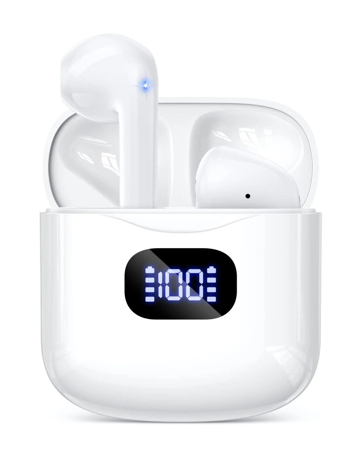 Wireless Earbuds Bluetooth 5.3 Headphones, 40Hrs Playback Stereo Ear Buds with LED Display Charging Case IPX7 Waterproof in-Ear Earphones with Mic for Phone Tablet Laptop Sports, White A-White