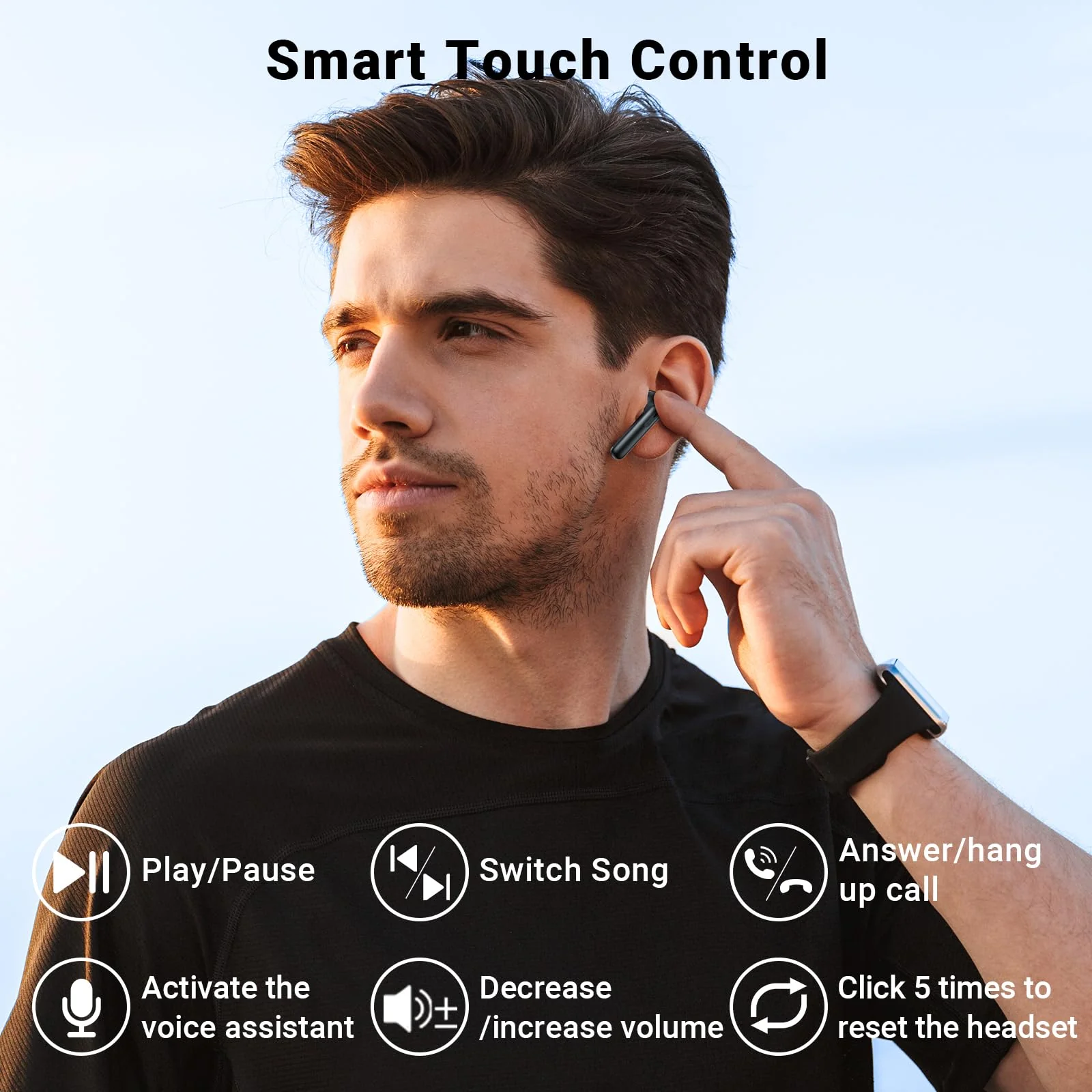 Wireless Earbuds, Bluetooth 5.3 Headphones HiFi Stereo & 4 ENC Mic, 42H Playtime Ear Buds with Charging Case LED Display, Bluetooth Earphones IPX7 Waterproof for iOS Android Earpods Sports Workout Black - Image 7
