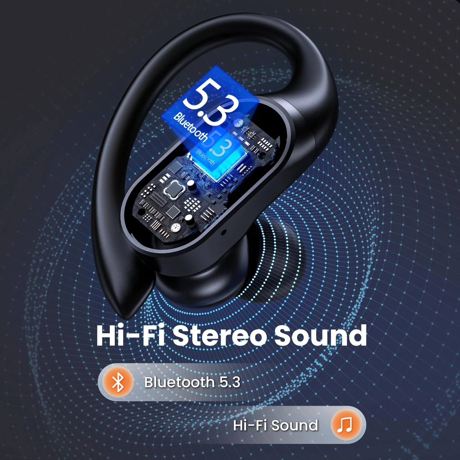 Wireless Earbuds Bluetooth Headphones 90Hrs Playtime Ear Buds IPX7 Waterproof Sports Earphones Wireless Charging Case Over-ear Earhooks Headest Black - Image 4