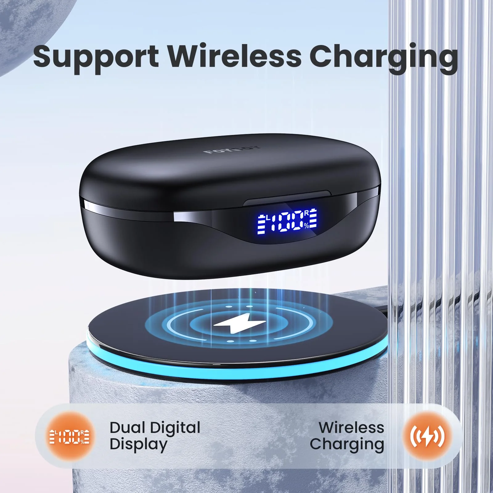 Wireless Earbuds Bluetooth Headphones 90Hrs Playtime Ear Buds IPX7 Waterproof Sports Earphones Wireless Charging Case Over-ear Earhooks Headest Black - Image 5