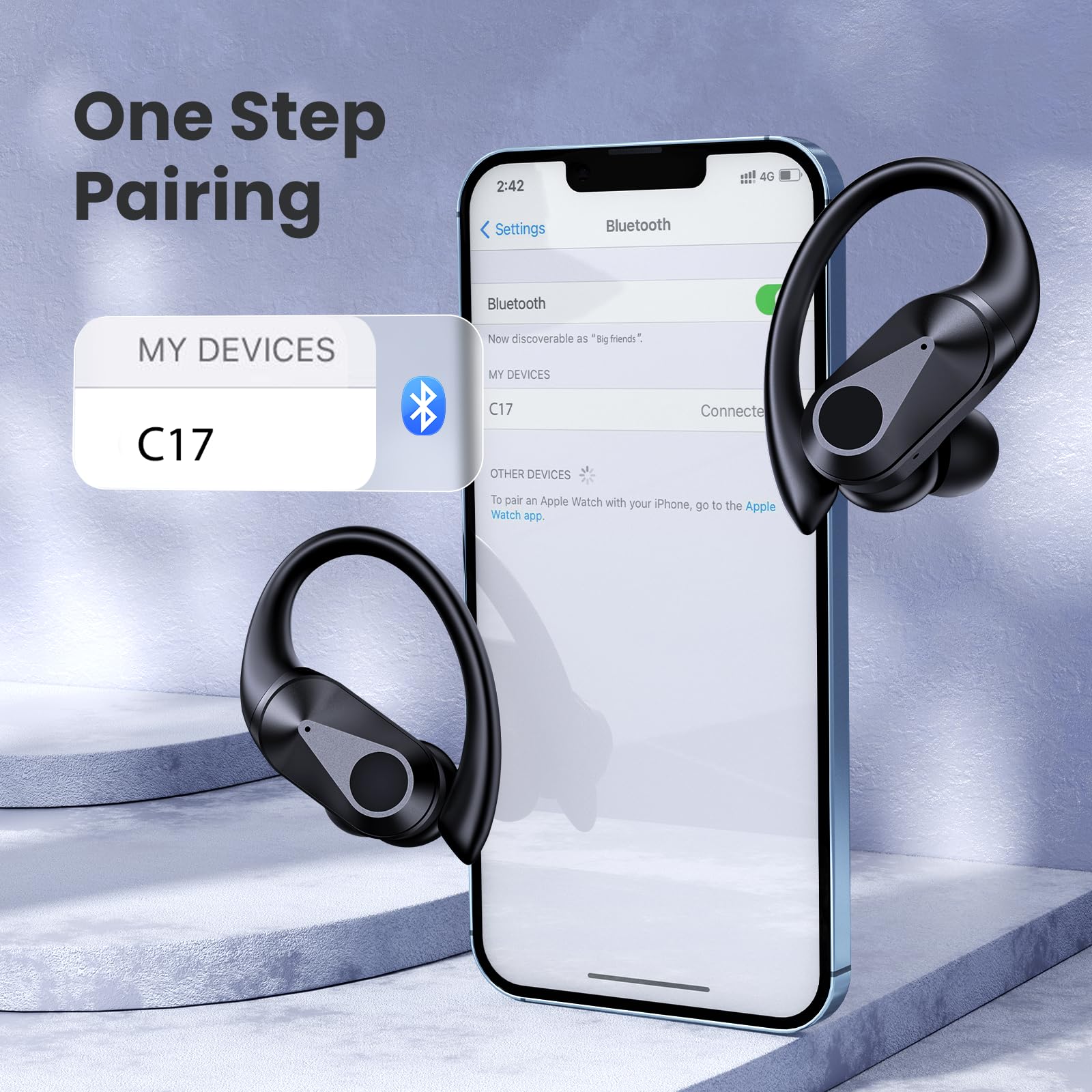 Wireless Earbuds Bluetooth Headphones 90Hrs Playtime Ear Buds IPX7 Waterproof Sports Earphones Wireless Charging Case Over-ear Earhooks Headest Black - Image 6