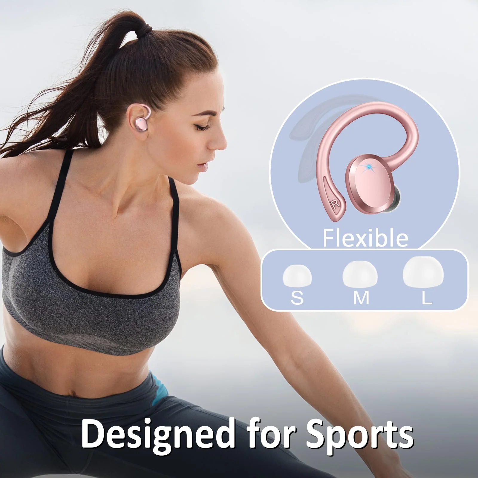 Wireless Earbuds Bluetooth Headphones Sport, 2024 Bluetooth 5.3 Earbud 3D HiFi Stereo Over Ear Buds, 48Hrs Earhooks Earphone with Noise Cancelling Mic, IP7 Waterproof Headset for Workout/Running/Gym 800 mAh Rose Gold - Image 6