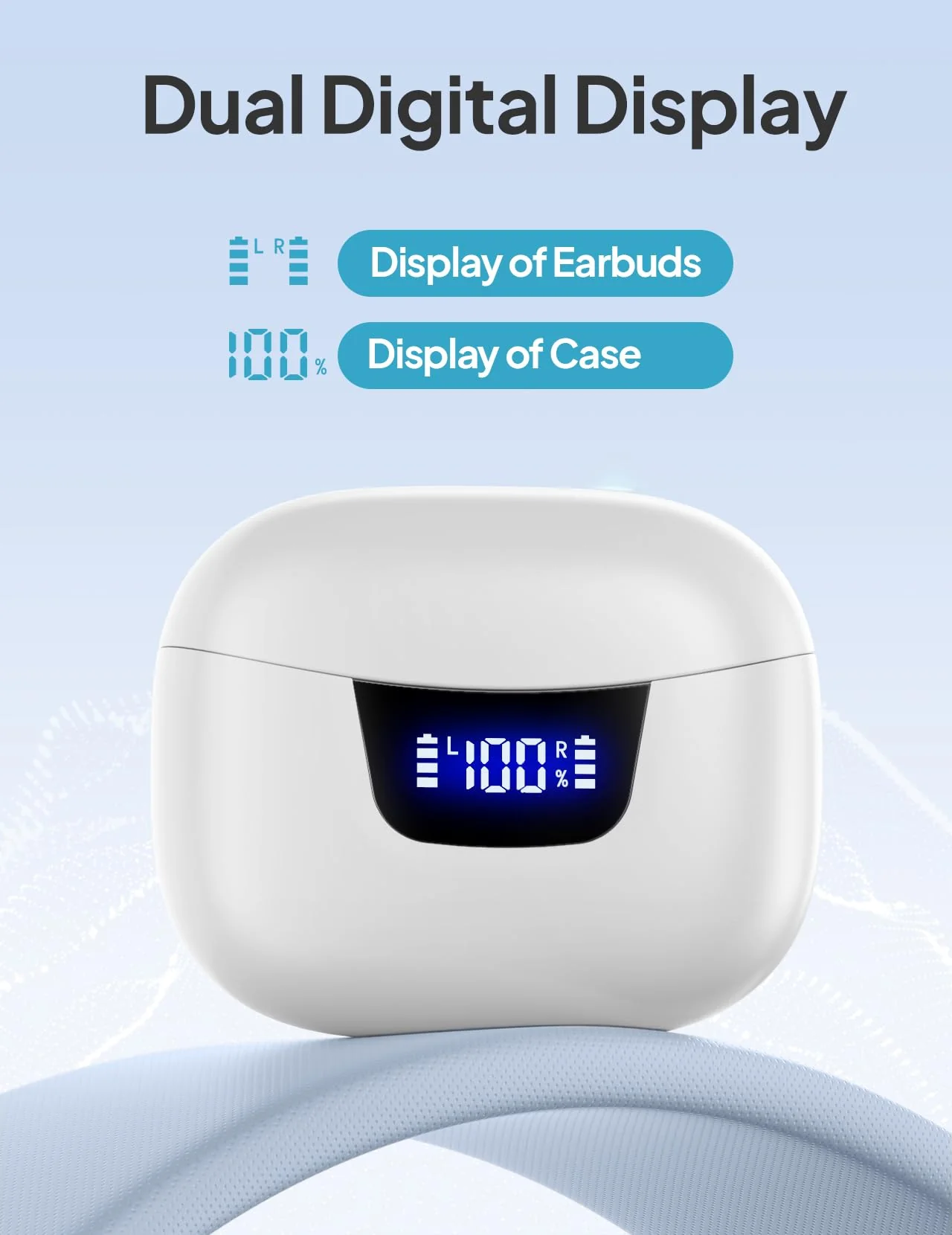 Wireless Earbuds Bluetooth V5.3 Headphones 50H Playback Deep Bass Stereo Ear Buds with LED Power Display Charging Case IPX7 Waterproof Earphones with Mic Headset for Laptop Pad Android/iOS Phones Lvory White - Image 3