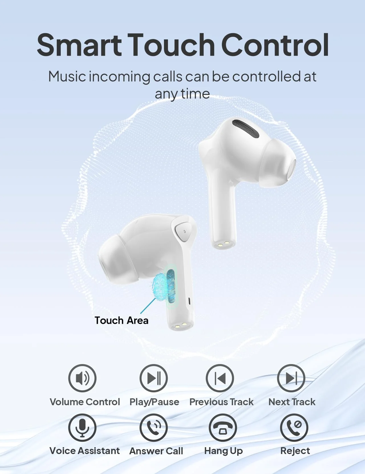 Wireless Earbuds Bluetooth V5.3 Headphones 50H Playback Deep Bass Stereo Ear Buds with LED Power Display Charging Case IPX7 Waterproof Earphones with Mic Headset for Laptop Pad Android/iOS Phones Lvory White - Image 4
