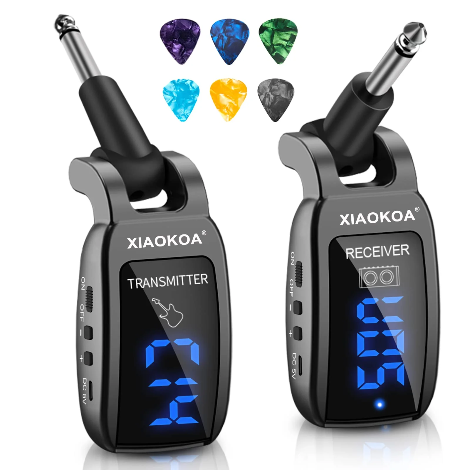 Wireless Guitar System, UHF 15 Channels Rechargeable Transmitter Receiver, 164ft Range with LED Screen, for Electric Bass Musical Instruments (Black) black