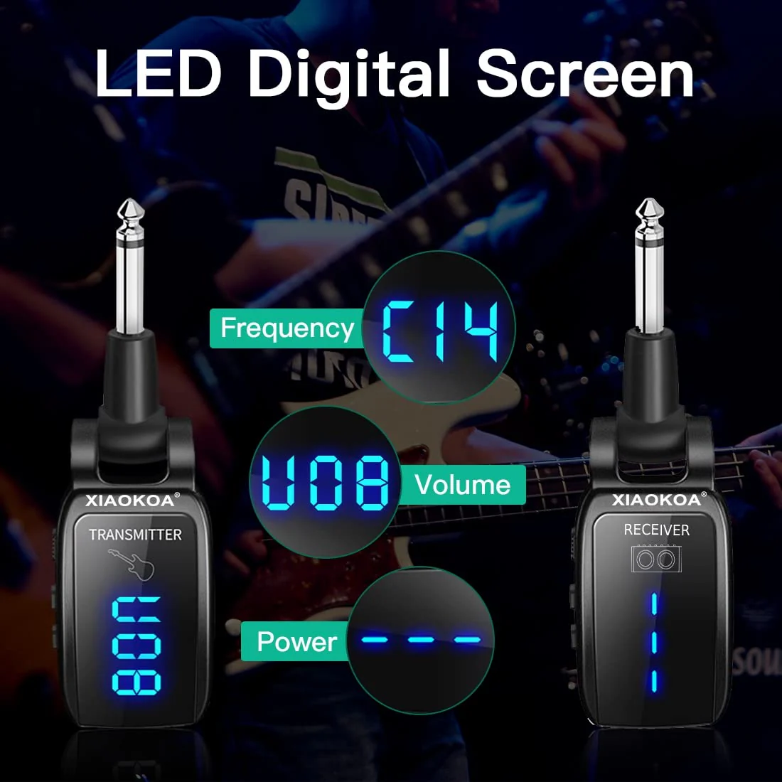 Wireless Guitar System, UHF 15 Channels Rechargeable Transmitter Receiver, 164ft Range with LED Screen, for Electric Bass Musical Instruments (Black) black - Image 2
