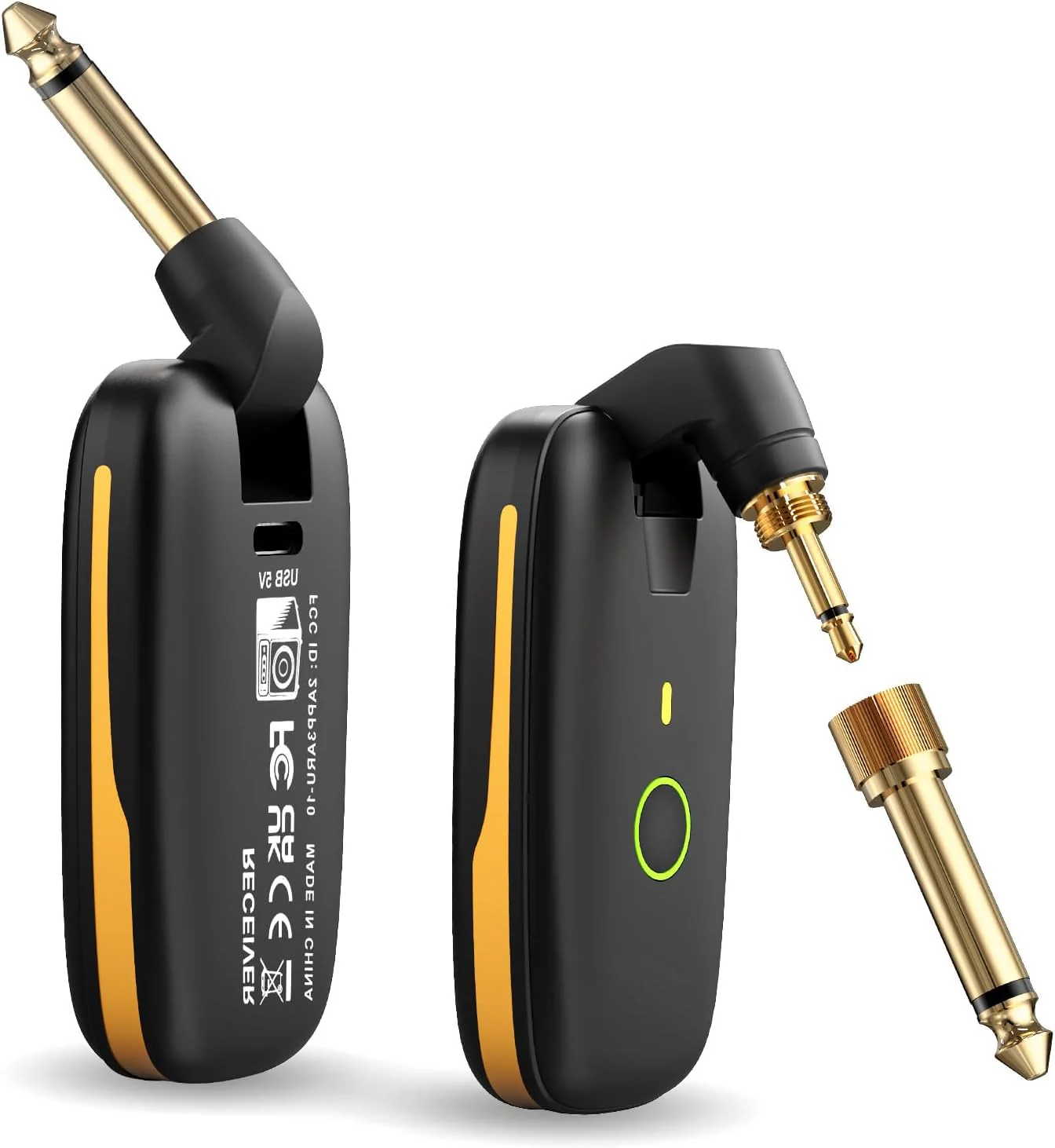 Wireless Guitar System with UHF Transmitter and Receiver, 7-Channel Rechargeable Audio, 164 Feet Range, 1/4” and 1/8” 2 in 1 Plug, USB-C Charging, Perfect for Guitar Bass Electric Musical Instruments