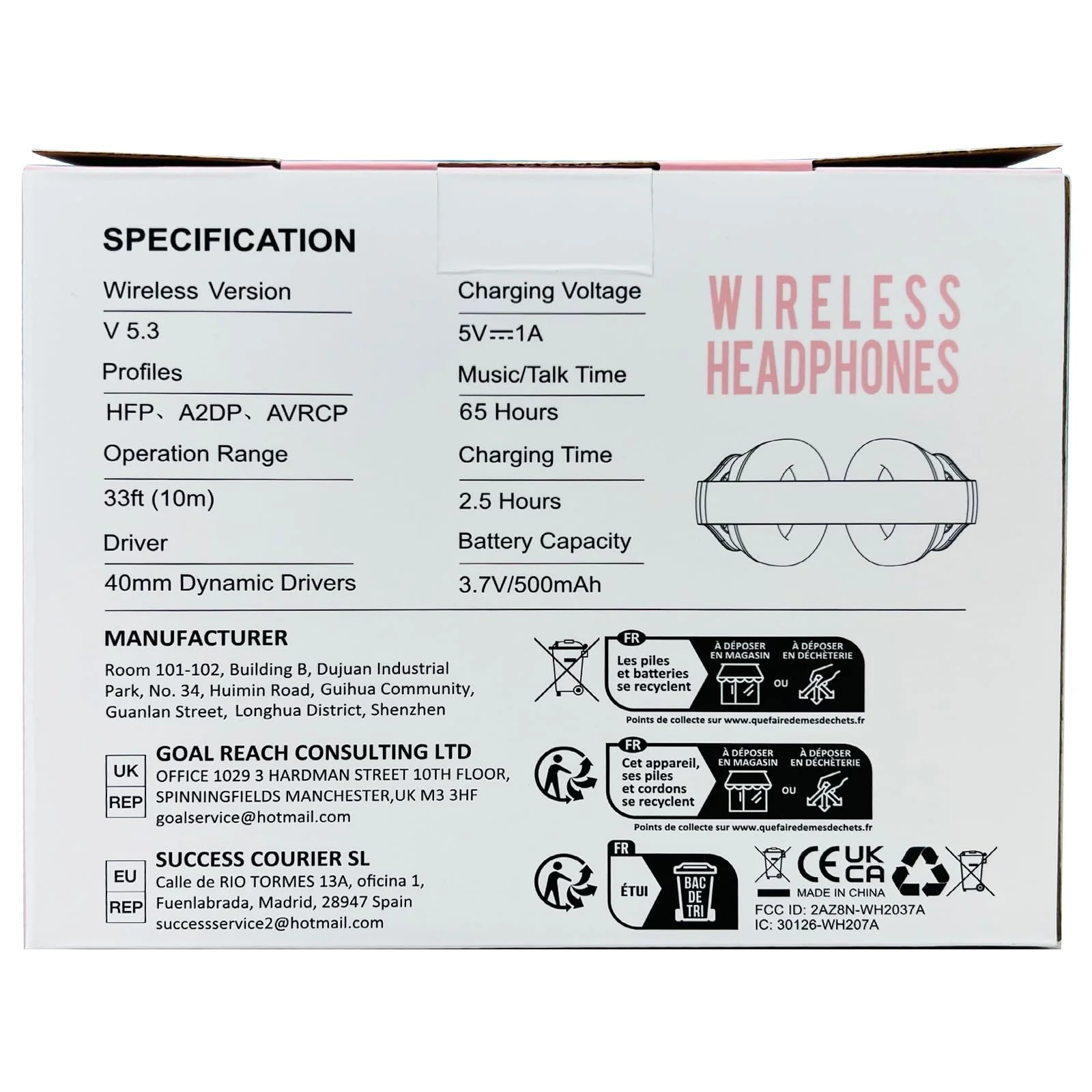 Wireless Headphones Over Ear 65H Playtime HiFi Stereo Headset with Microphone and 6EQ Modes Foldable Bluetooth V5.3 Headphones for Travel Smartphone Computer Laptop Rose Gold WH207A - Image 11