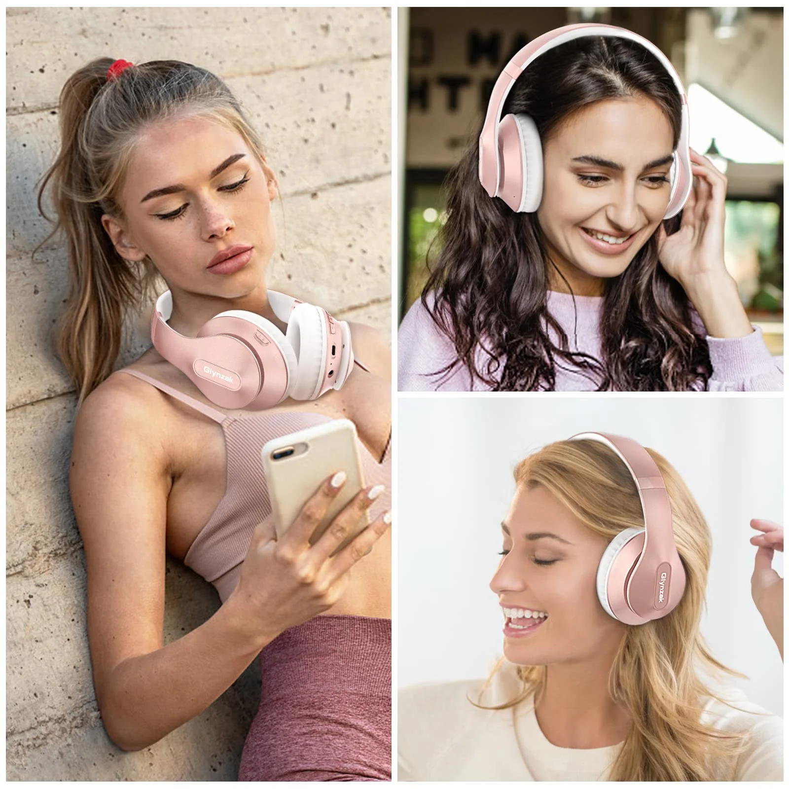 Wireless Headphones Over Ear 65H Playtime HiFi Stereo Headset with Microphone and 6EQ Modes Foldable Bluetooth V5.3 Headphones for Travel Smartphone Computer Laptop Rose Gold WH207A - Image 7