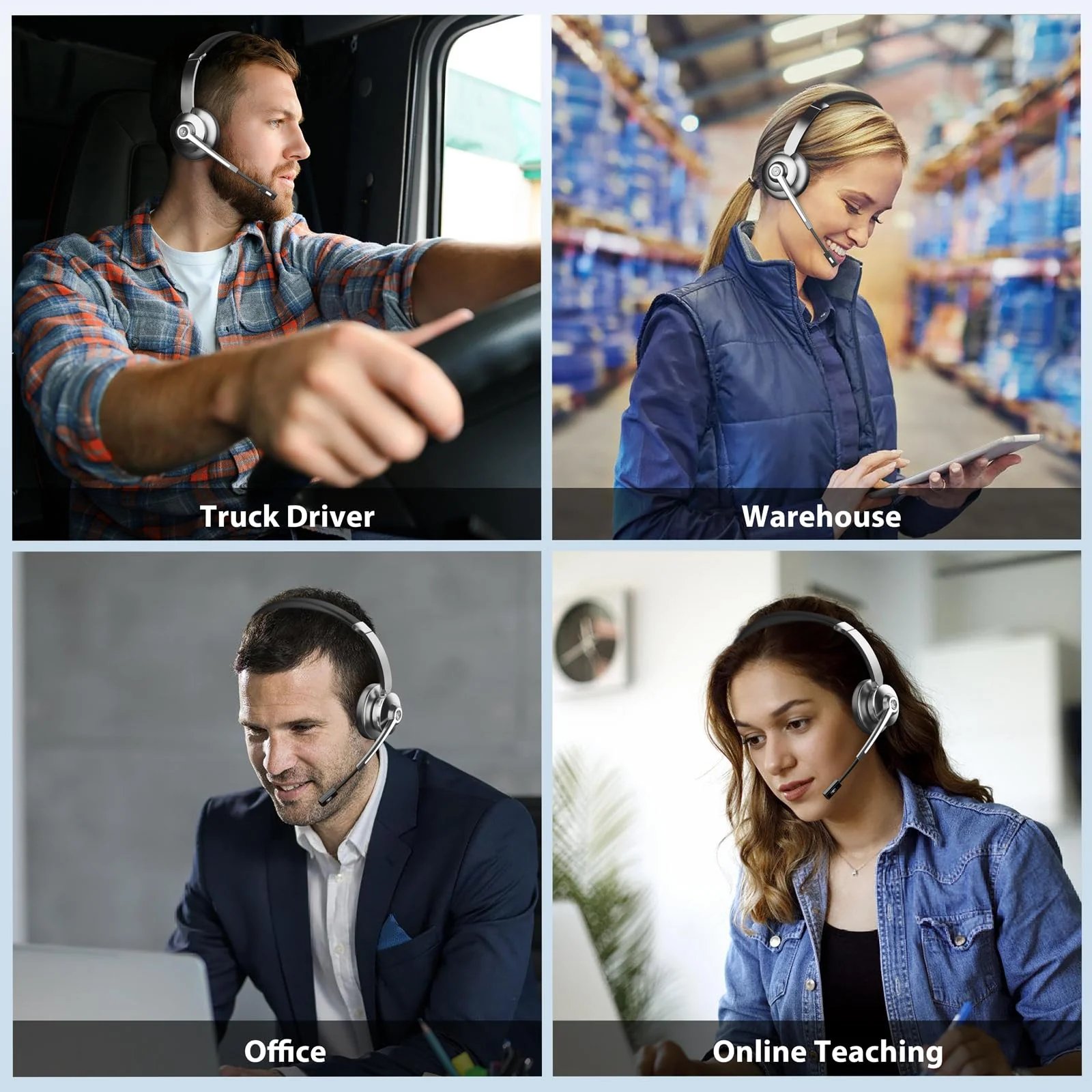 Wireless Headset, Bluetooth Headset with Microphone Noise Canceling & USB Dongle, Headphones with Mic Mute & Charging Base, Wireless Headset with Mic for Work from Home/Call Center/Computer/Zoom - Image 7