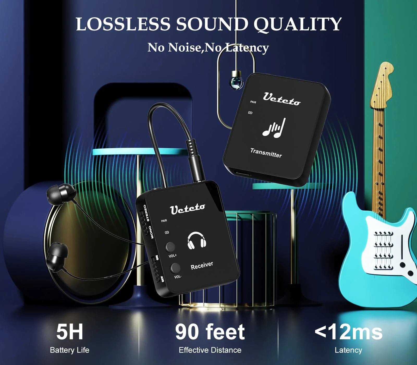 Wireless in Ear Monitor System 2.4G Stereo IEM System with Transmitter Beltpack Receiver Automatic Pairing, for Studio, Band Rehearsal, Live Performance One Transmitter+One Receiver - Image 2