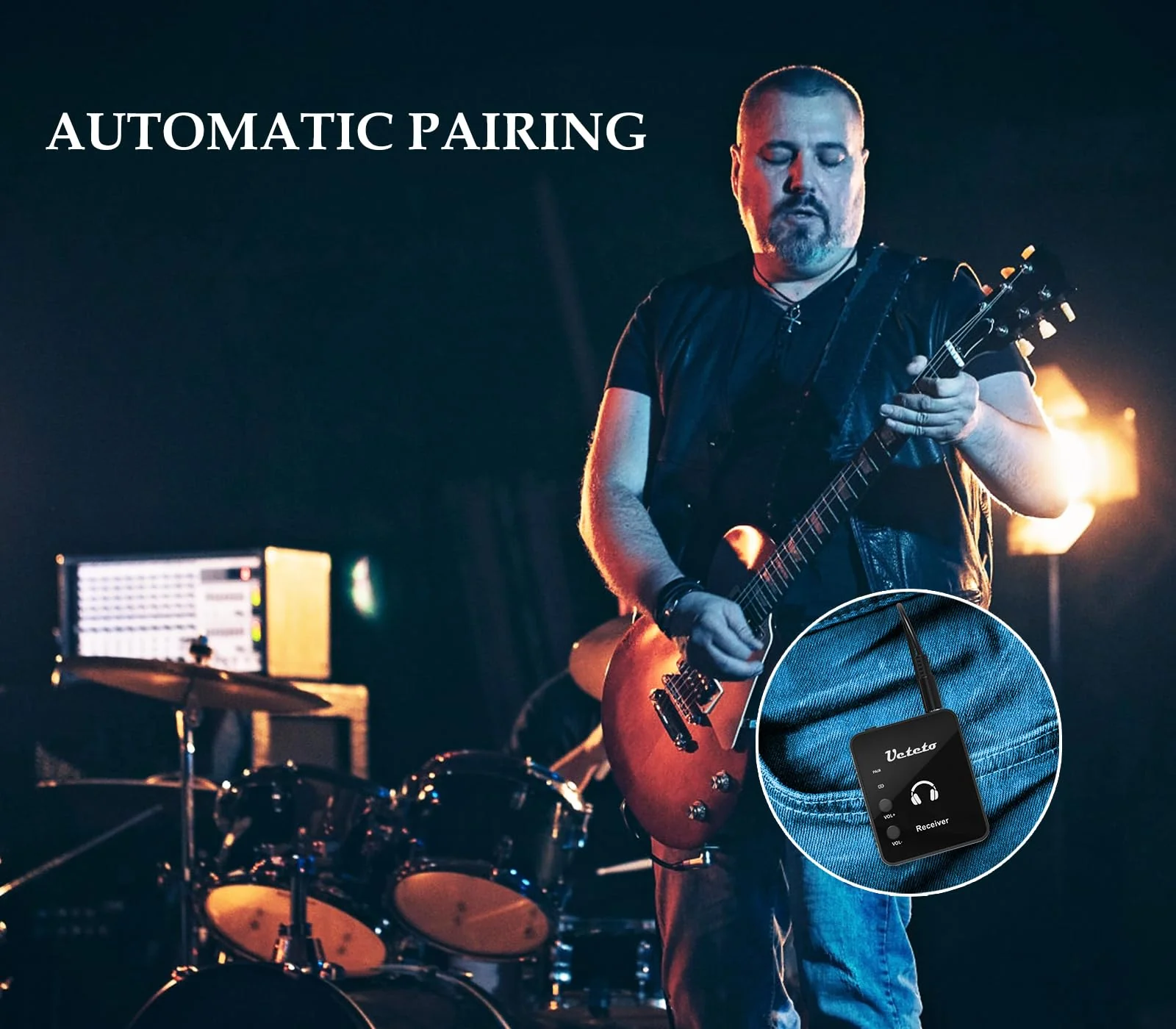 Wireless in Ear Monitor System 2.4G Stereo IEM System with Transmitter Beltpack Receiver Automatic Pairing, for Studio, Band Rehearsal, Live Performance One Transmitter+One Receiver - Image 4