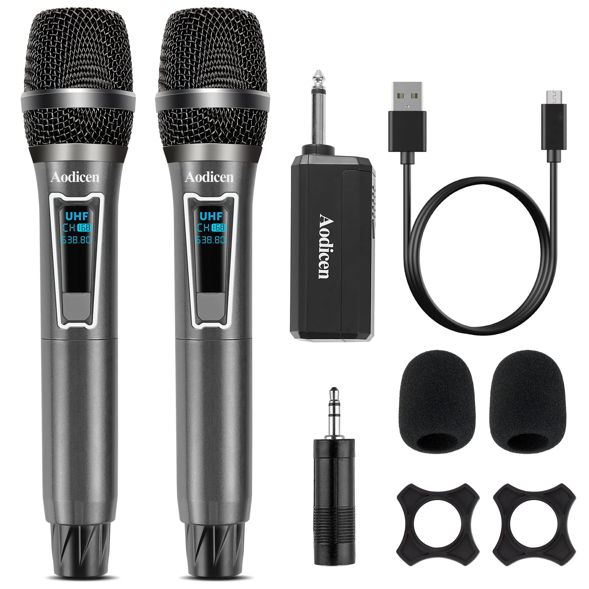 Wireless Karaoke Microphone - Plug & Play Handheld Mic System with Receiver for Smart TV, Singing, Parties (Black, 2 Mic) Black