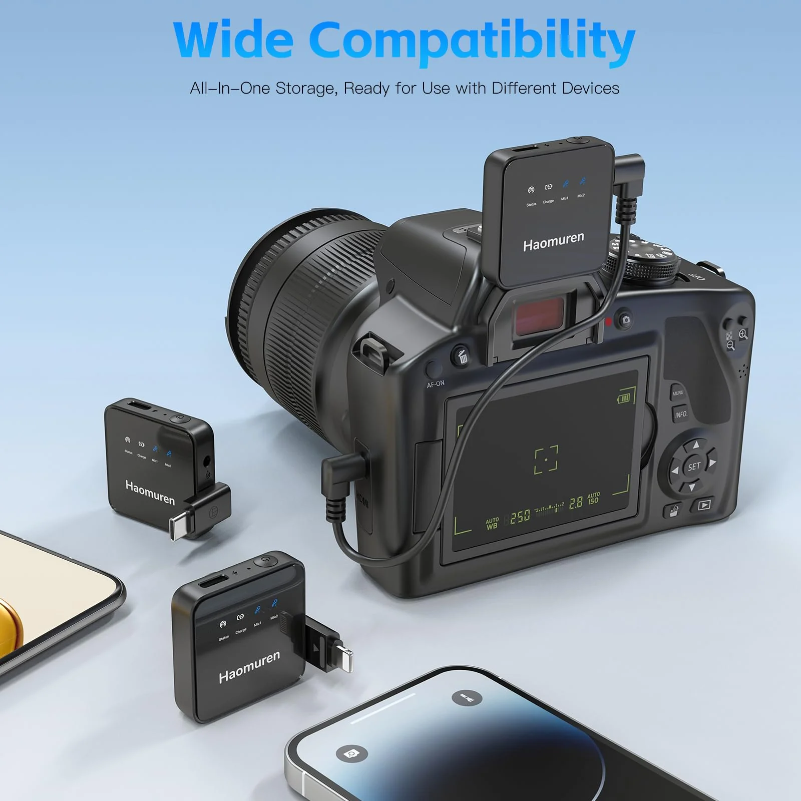 Wireless Lavalier Microphone 2 Pack,Wireless Microphone,Compatible with iPhone,Android,Camera,iPad,Tablet,PC,Noise Cancel,Echo,Bluetooth Lapel Mic for Video Recording,Stream,Vlogs Black - Image 2
