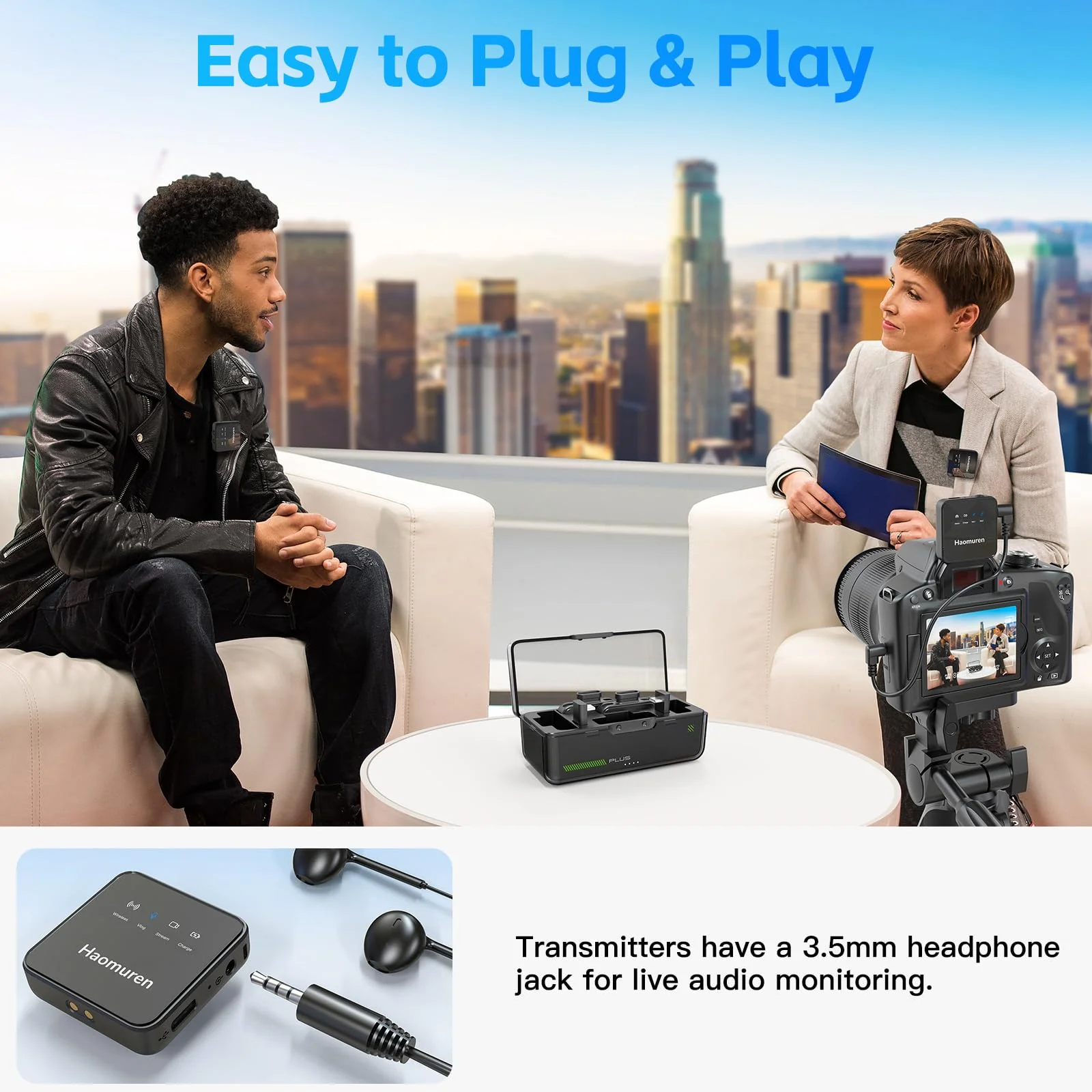 Wireless Lavalier Microphone 2 Pack,Wireless Microphone,Compatible with iPhone,Android,Camera,iPad,Tablet,PC,Noise Cancel,Echo,Bluetooth Lapel Mic for Video Recording,Stream,Vlogs Black - Image 3