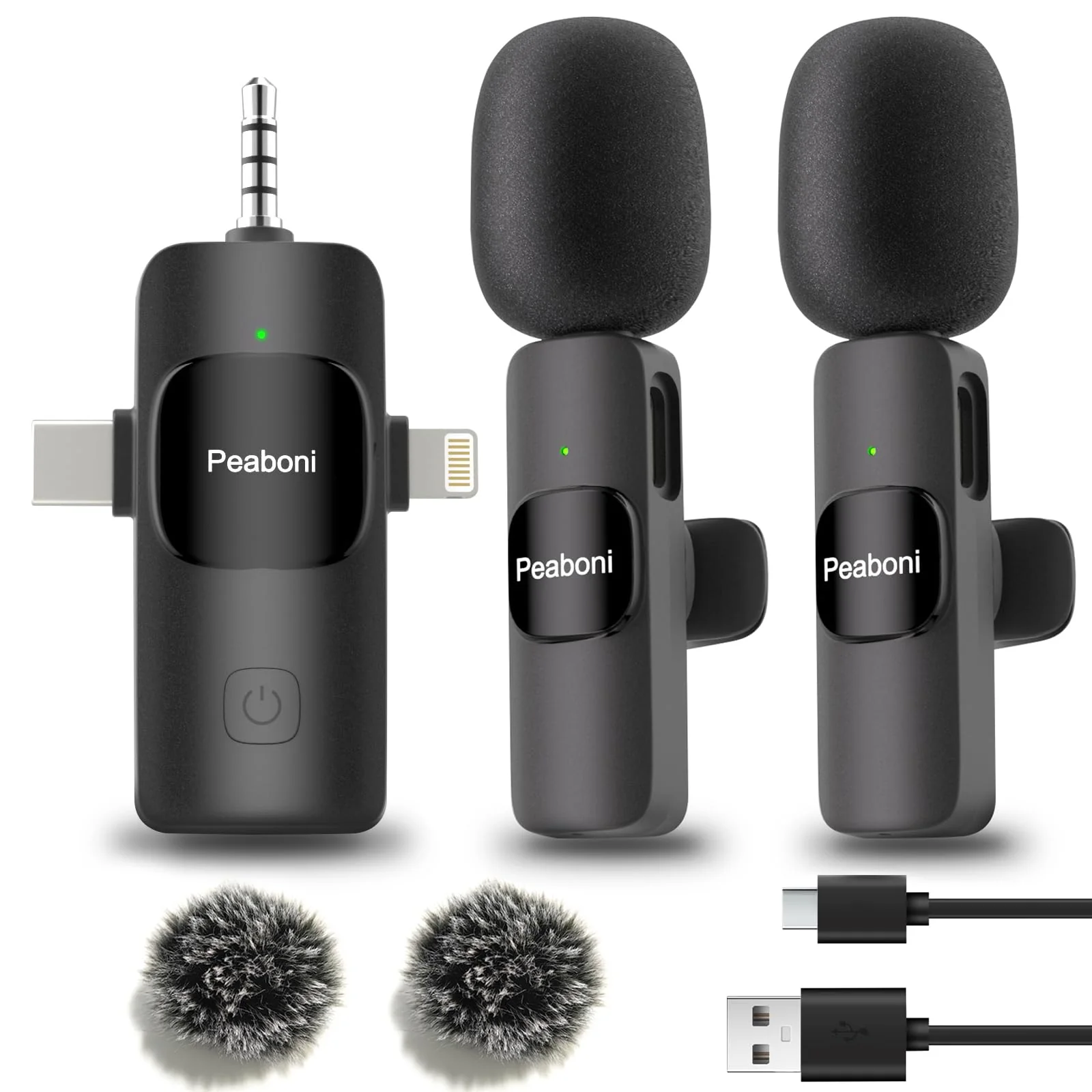 Wireless Lavalier Microphone 3in1 mini Lapel Microphones for iPhone iPad Android Camera USB-C with Noise Reduction Recording Clip Mic for Creator Interview TikTok Vlog Live Streaming (Black/3in1) Black/3in1