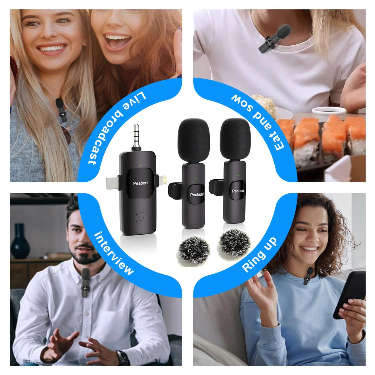 Wireless Lavalier Microphone 3in1 mini Lapel Microphones for iPhone iPad Android Camera USB-C with Noise Reduction Recording Clip Mic for Creator Interview TikTok Vlog Live Streaming (Black/3in1) Black/3in1 - Image 6