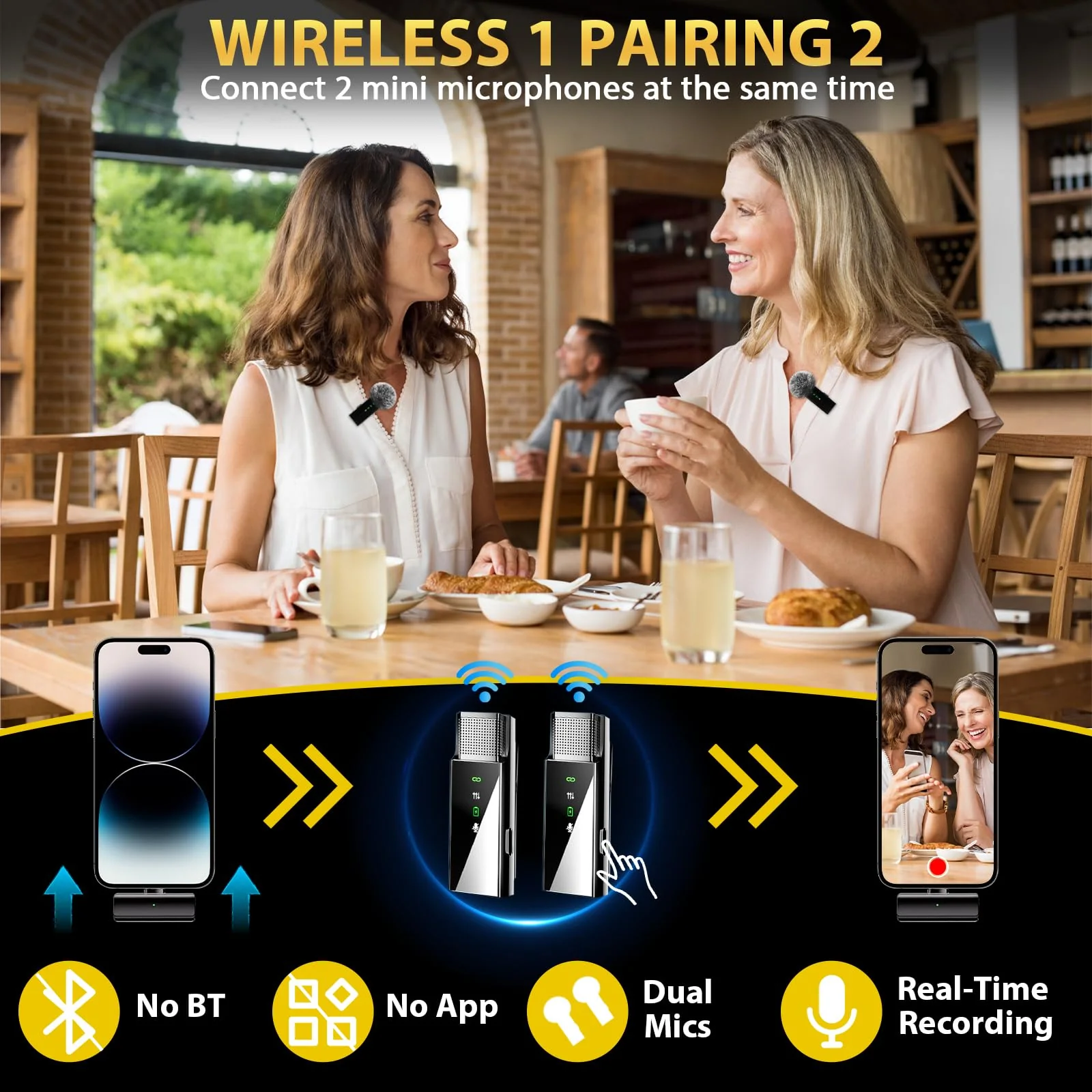 Wireless Lavalier Microphone for iPhone 15/14/13 & Android, 3-in-1 Mini Microphone with Metal Charging Case, Noise Reduction, 164FT Transmission, Lapel Mic for Video Recording YouTube Tiktok Vlog - Image 2