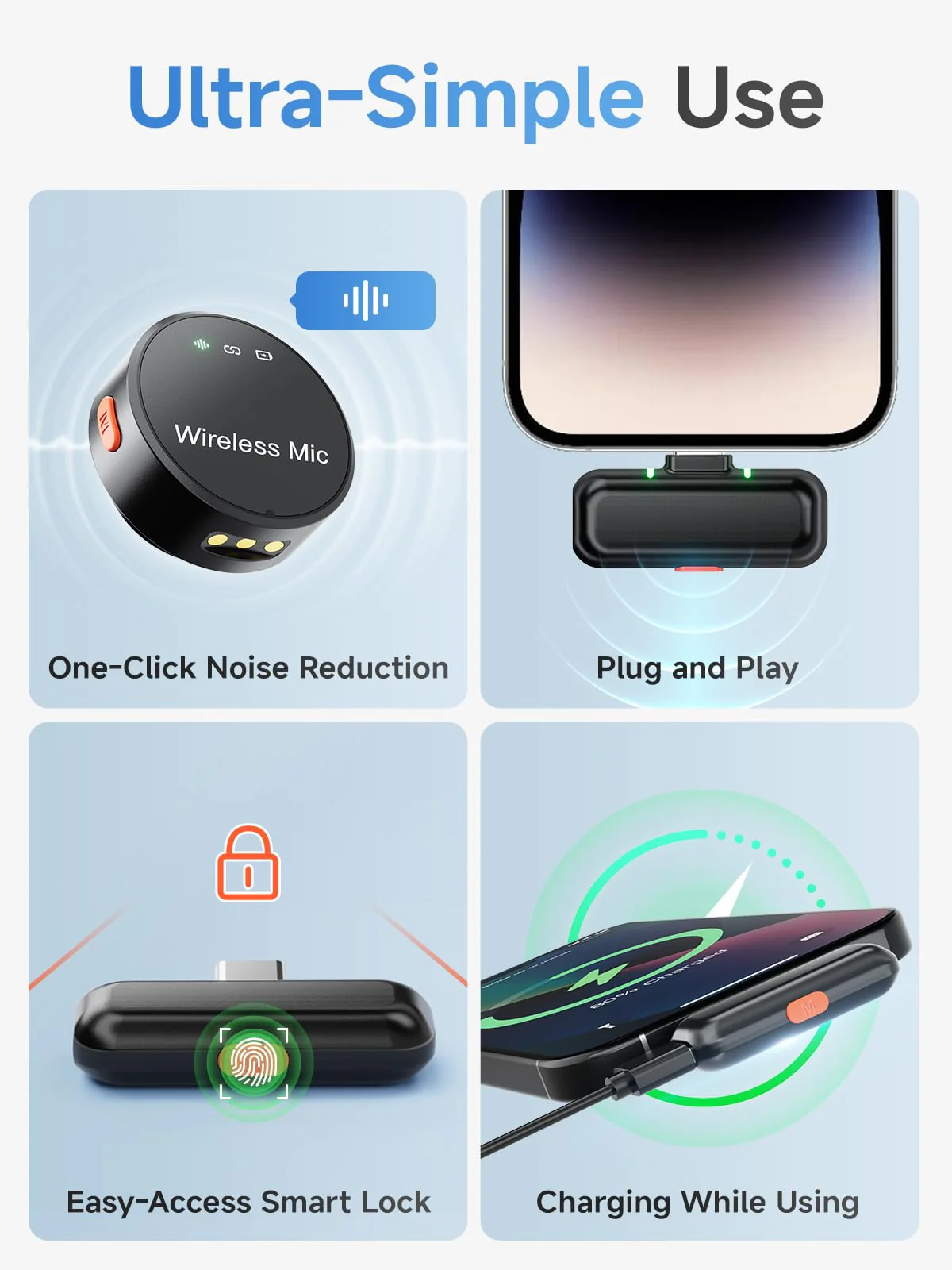 Wireless Lavalier Microphone for iPhone 15/16 & Android with USB-C Plug-Play, Mini Microphone with Noise Reduction, 360° Pickup, 36H Charging Case for Video Recording,Live Streaming, YouTube, TikTok USB-C RX to 2 + Charging case - Image 4