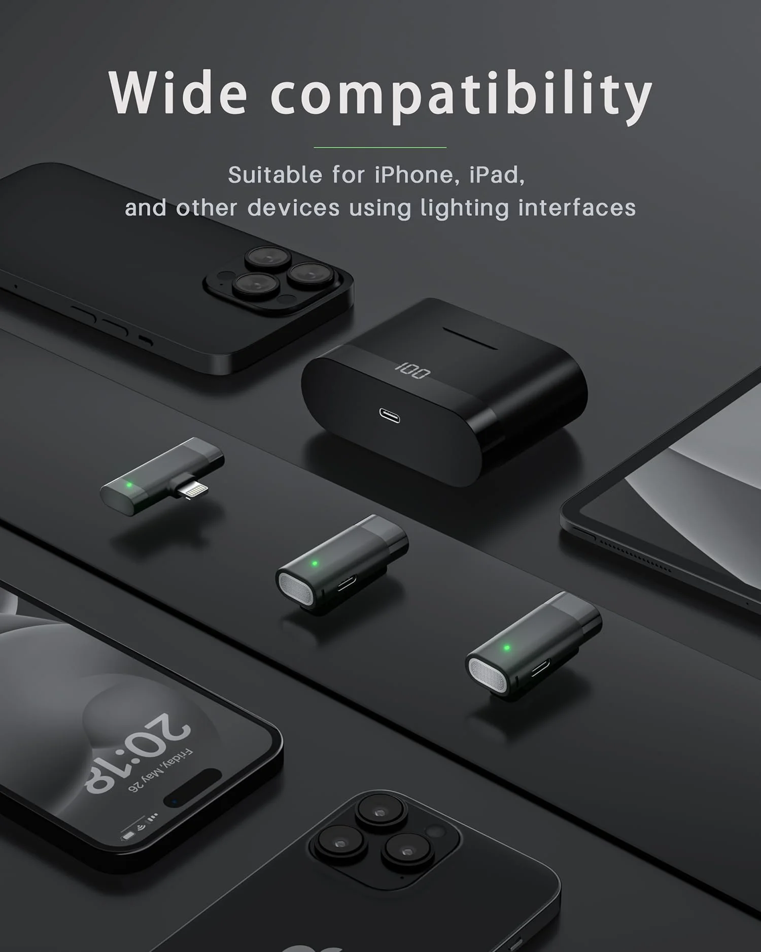 Wireless Lavalier Microphone for iPhone 15/16 Cell Phone Mini microfono inalambrico Lapel Mic with 100ft Range 50H Battery Charging Case for Vlogging Vlog Video Recording (USB-C&Lightning, Black) Lightning & USB-C - Image 7