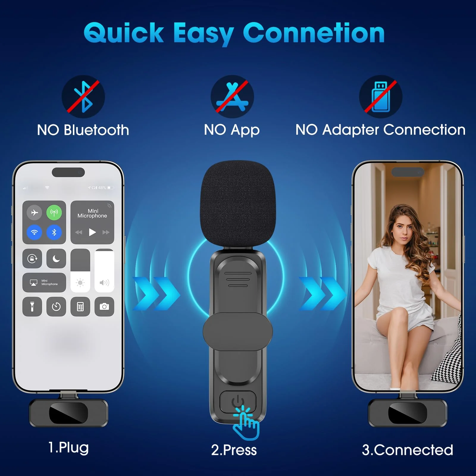 Wireless Lavalier Microphone for iPhone 15,Android Phone,Laptop,PC,Professional Mini Microphone with Noise Reduction,Lapel Microphone for Video Vlog,Interviews,Live Streaming,TikTok,YouTube,2Pack - Image 4