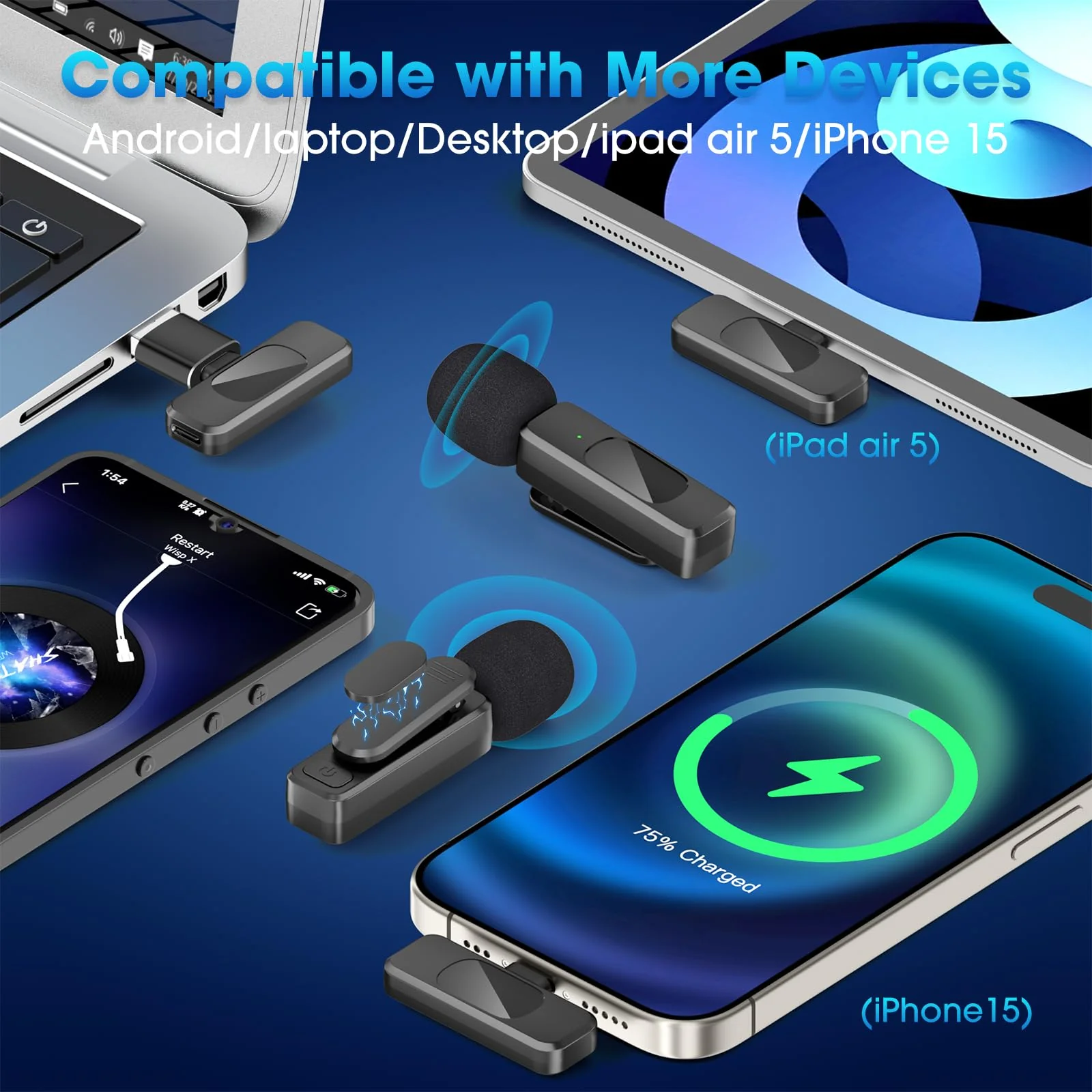 Wireless Lavalier Microphone for iPhone 15,Android Phone,Laptop,PC,Professional Mini Microphone with Noise Reduction,Lapel Microphone for Video Vlog,Interviews,Live Streaming,TikTok,YouTube,2Pack - Image 5