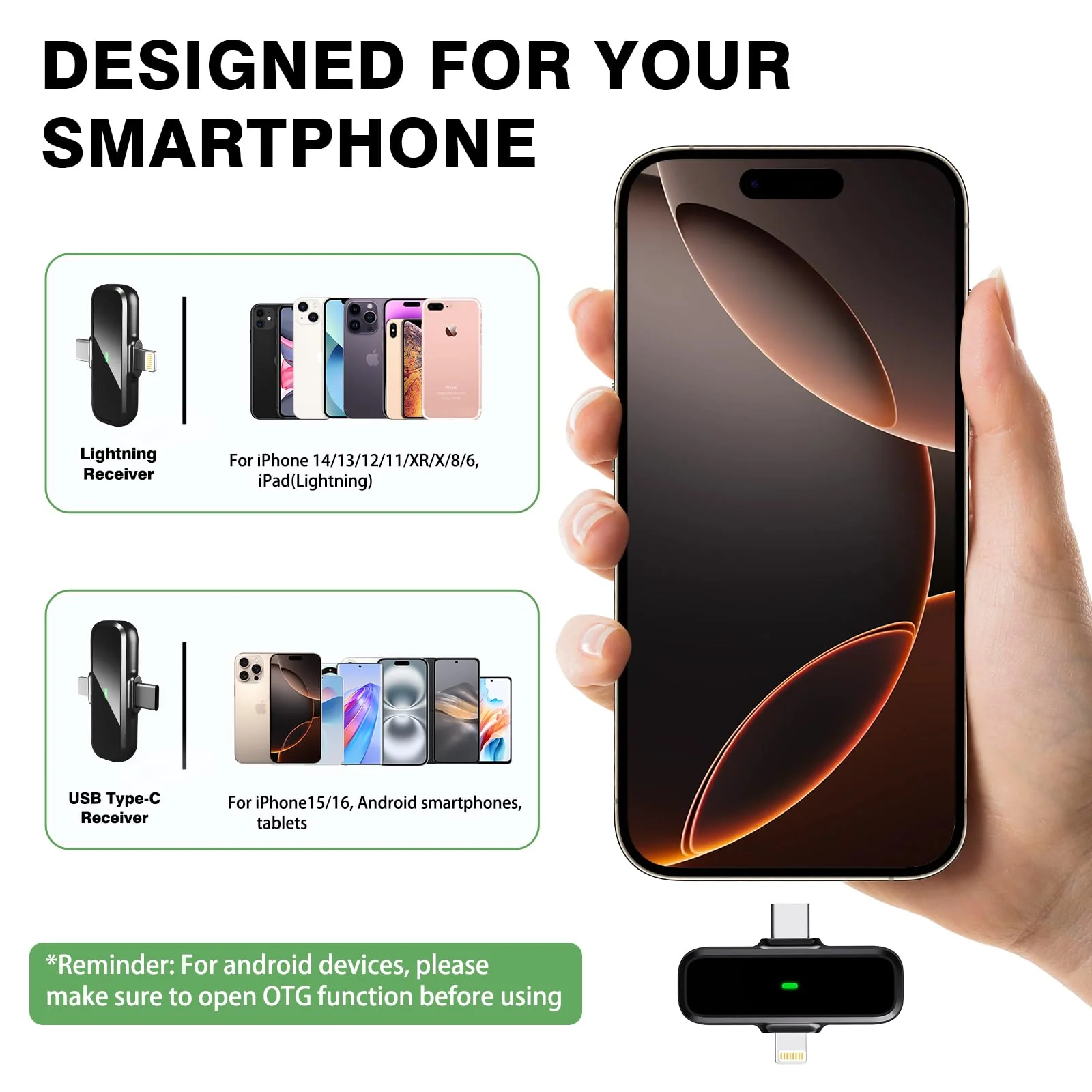 Wireless Lavalier Microphone for iPhone/Android - Dual Mini Noise Canceling Mic with Charging Case(30H), USB-C/Lightning Clip-on Microphone for Video Recording Streaming Podcast Vlogging Black - Image 4