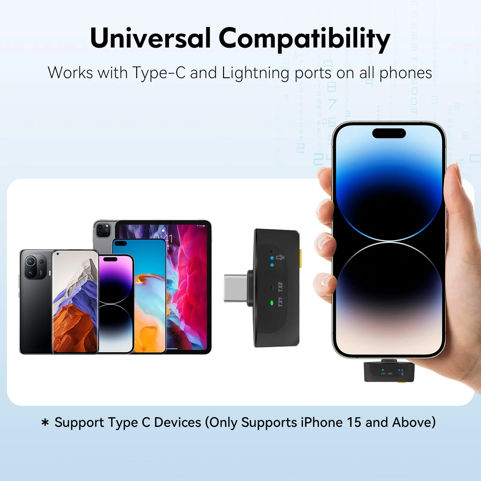 Wireless Lavalier Microphone for iPhone/Android, Lapel Mics with Lightning/USB-C Plug-Play, 100FT Range, Omnidirectional Condenser Mic for Video Recording, Interview, Podcast, Vlog, YouTube - Image 7