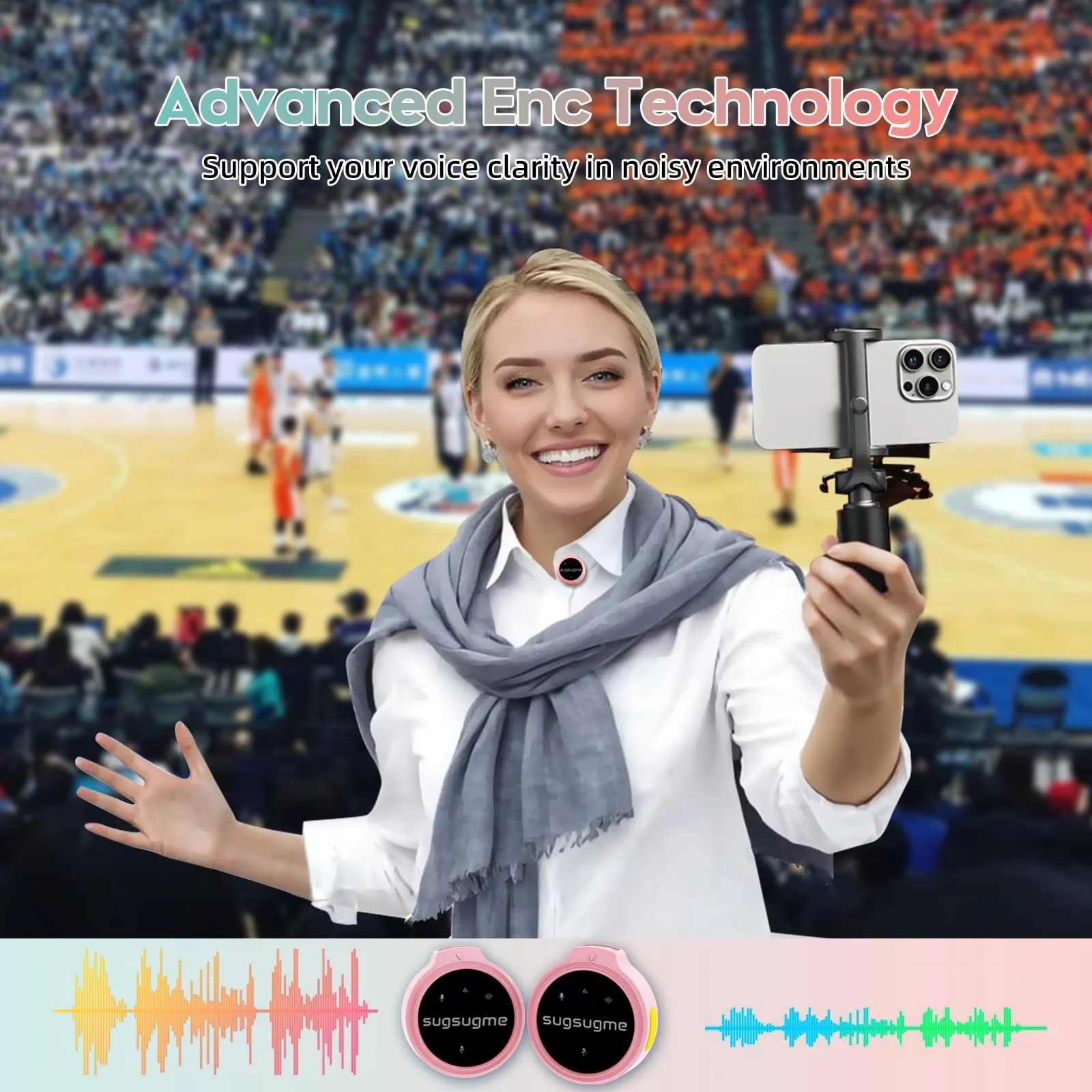 Wireless Lavalier Microphone for iPhone/Android/Laptop with Lightning/USB-C Plug, 48KHz/24Bit, Noise Cancellation, 100 Meters Transmission Range, 30h Battery for Video Recording, Streaming Pink - Image 4