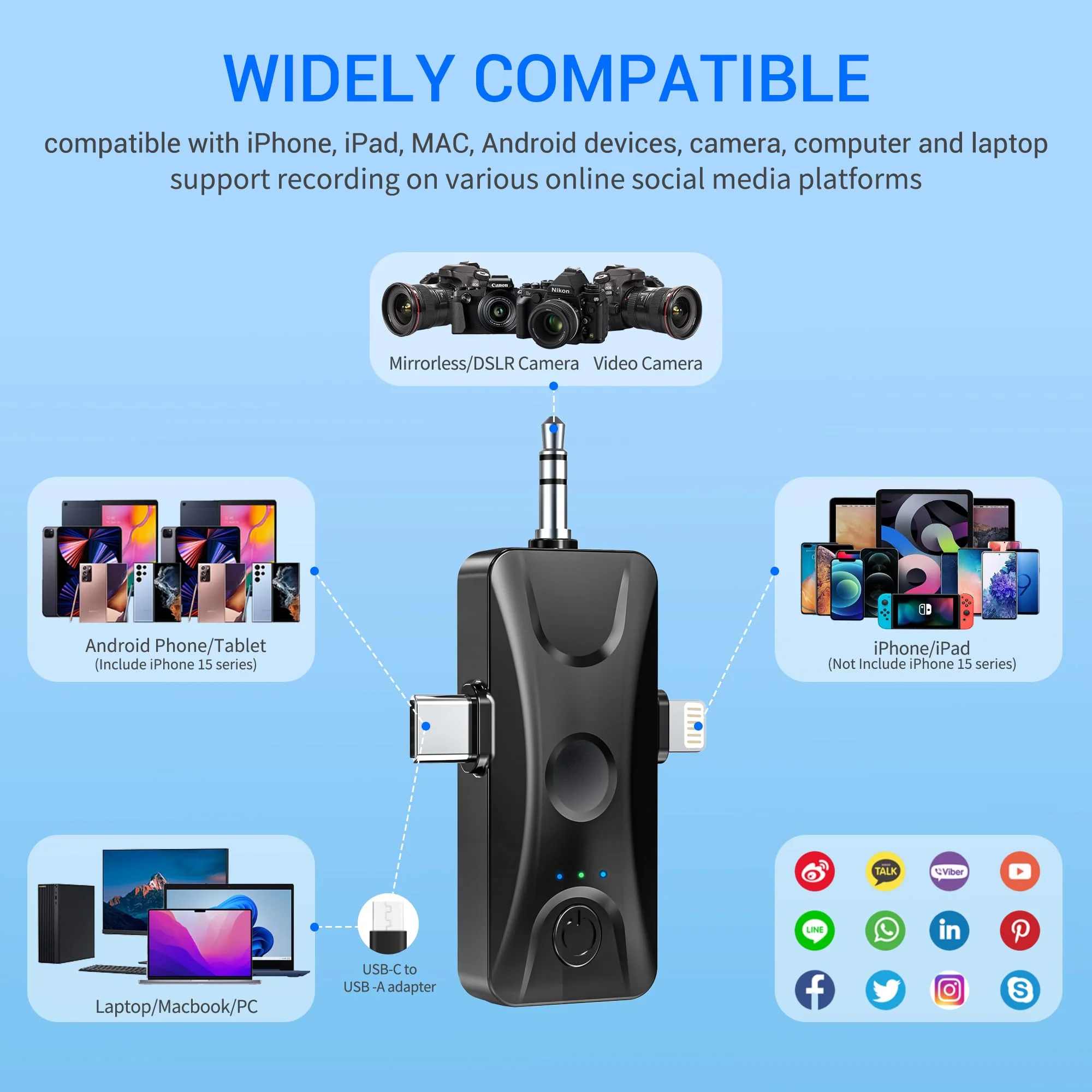Wireless Lavalier Microphone for iPhone Android: Mini Lapel Mic with Intelligent Noise Cancelling, 48kHz/16bit, 100ft Range, for Camera, PC, Laptop, Video Recording, Streaming, Interview, Vlogs - Image 5