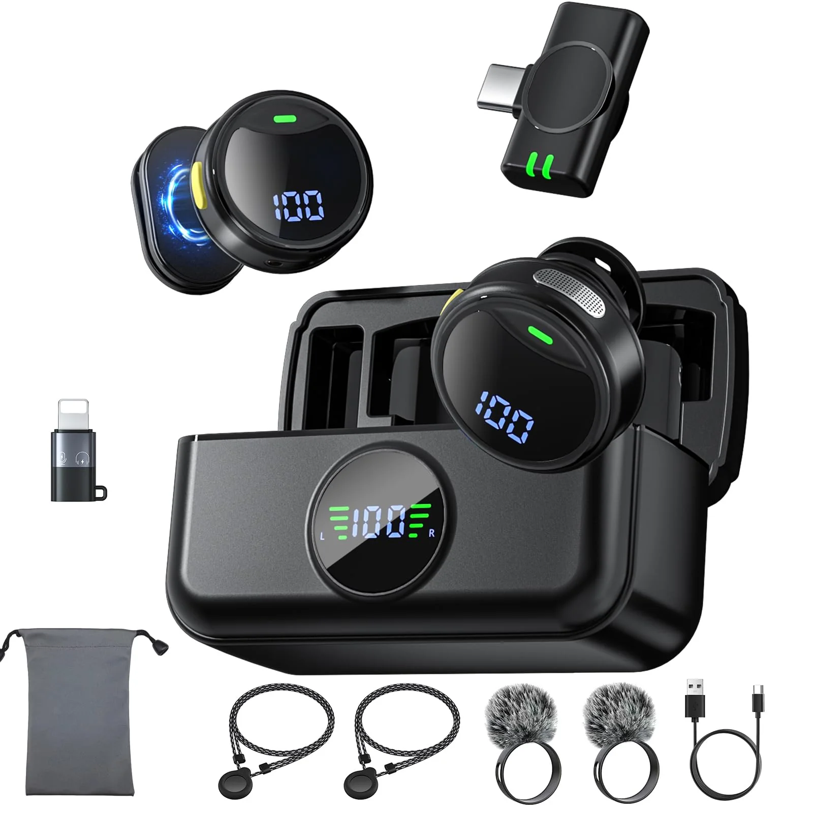 Wireless Lavalier Microphone for iPhone/Android, Mini Lapel Mic with Noise Cancellation, 48KHz 24Bit, 30h Battery Life, Mini Microphone for Video Recording, Vlogging