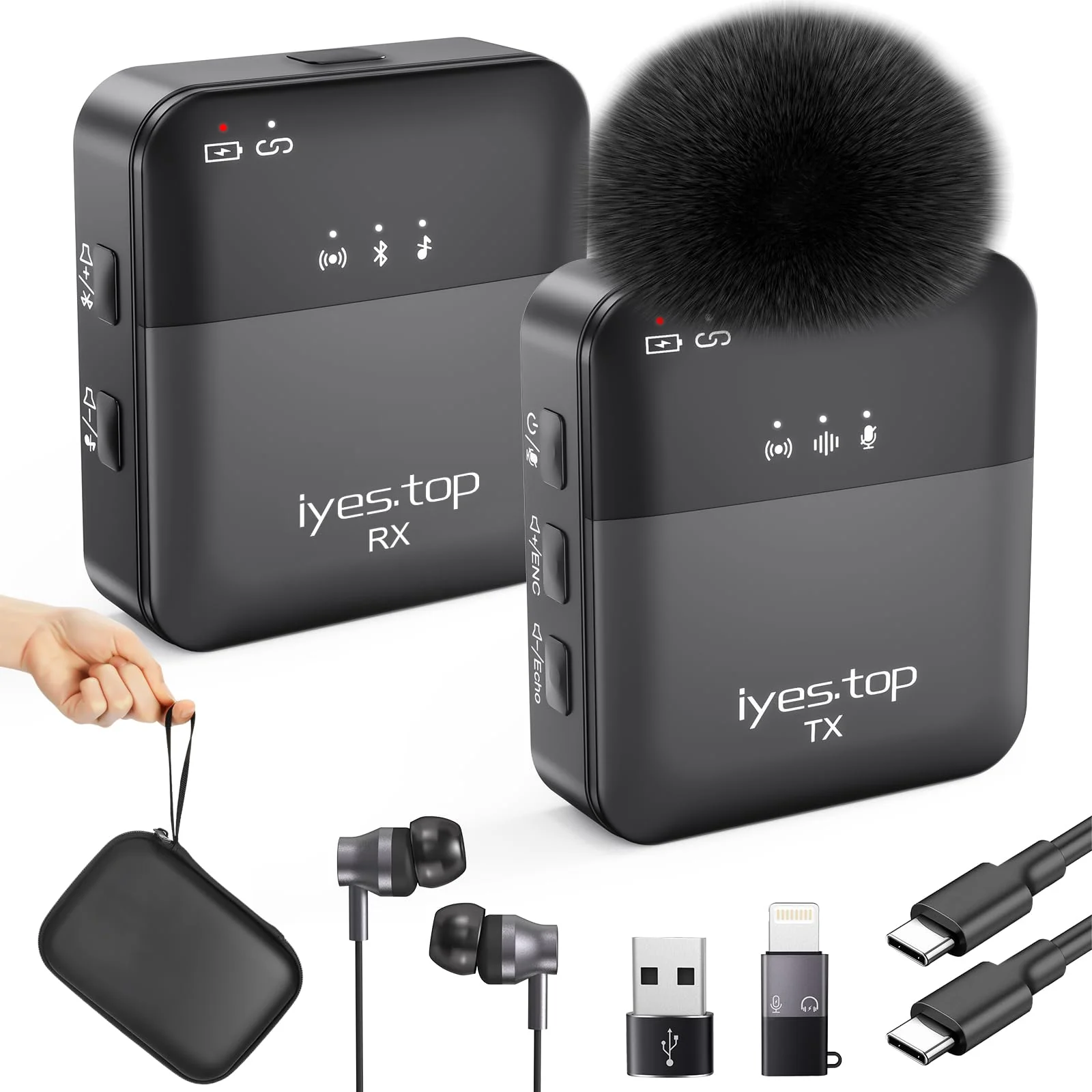 Wireless Lavalier Microphone for iPhone, Android Phone, Camera with Real-Time/Audience Monitoring, Audio Ducking, Accompaniment, Reverb, Mute, Noise Cancellation - Mini Clip-on Lapel Bluetooth Mic