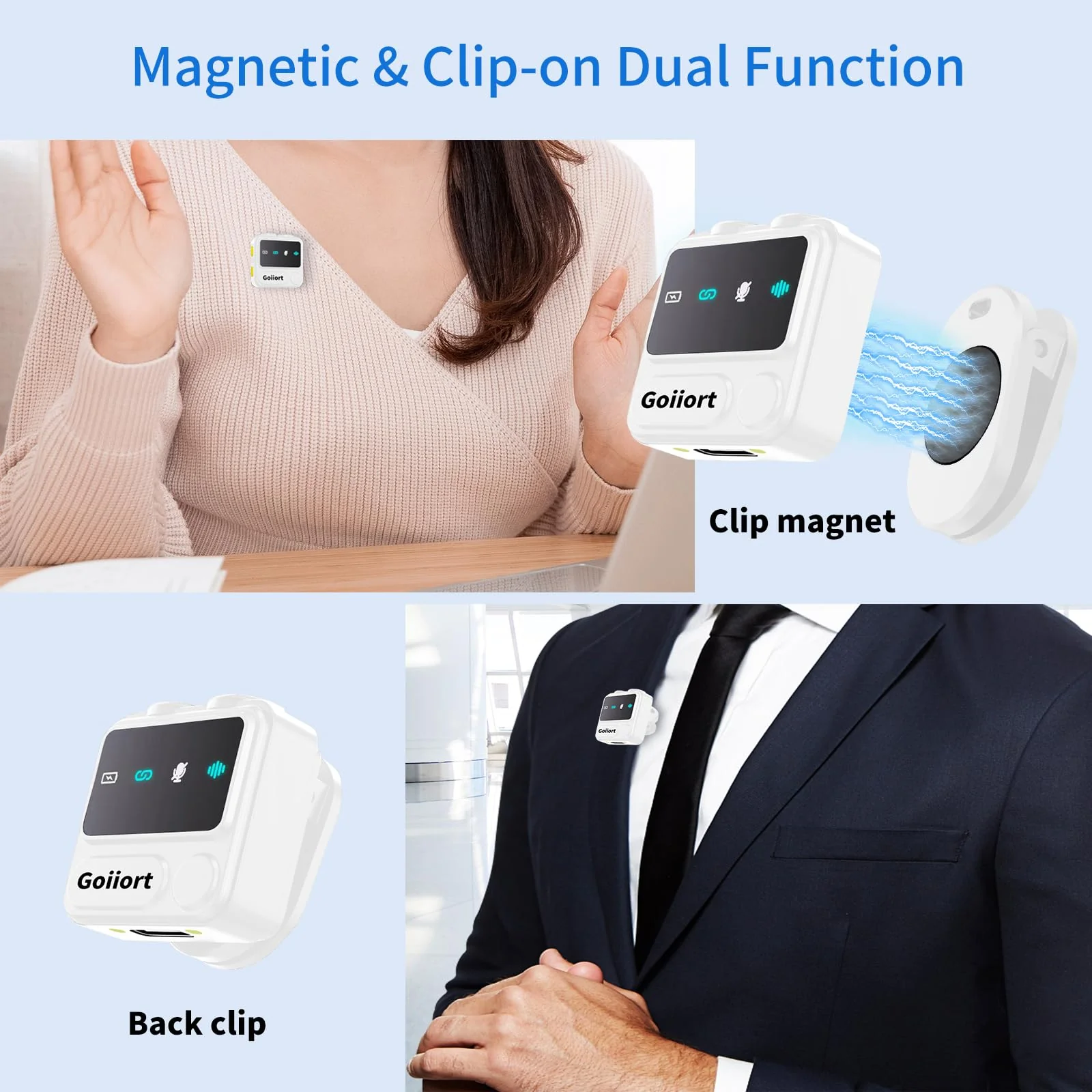 Wireless Lavalier Microphone for iPhone: for Video Recording,Podcasting & Streaming: Professional Mic with Smart Noise Reduction, 30H Battery Life - Great for Vlogging and Content Creators White - Image 2