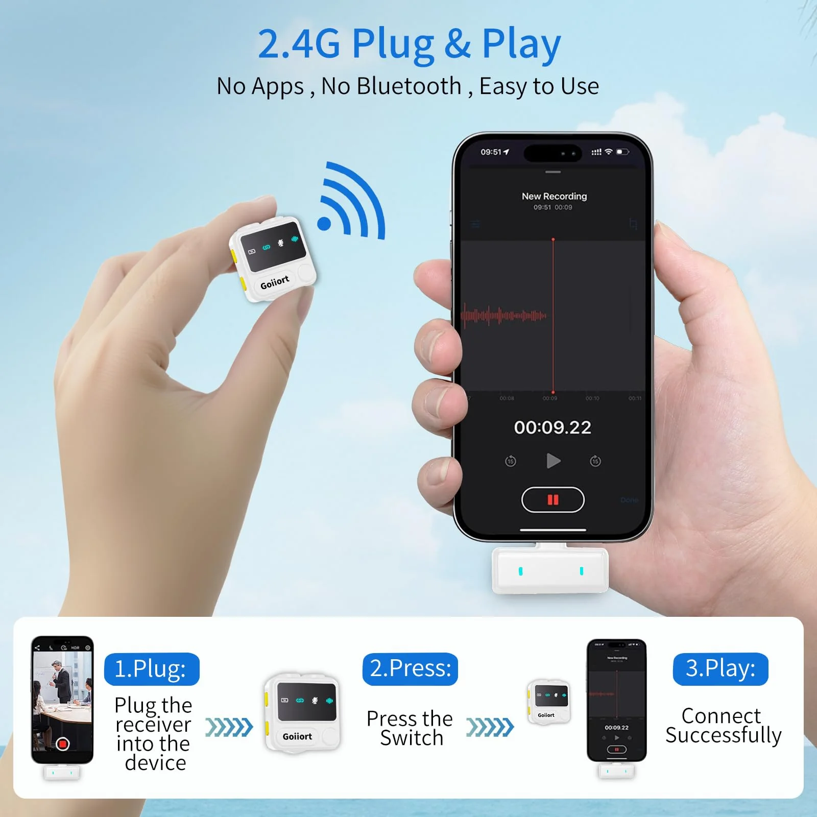 Wireless Lavalier Microphone for iPhone: for Video Recording,Podcasting & Streaming: Professional Mic with Smart Noise Reduction, 30H Battery Life - Great for Vlogging and Content Creators White - Image 4