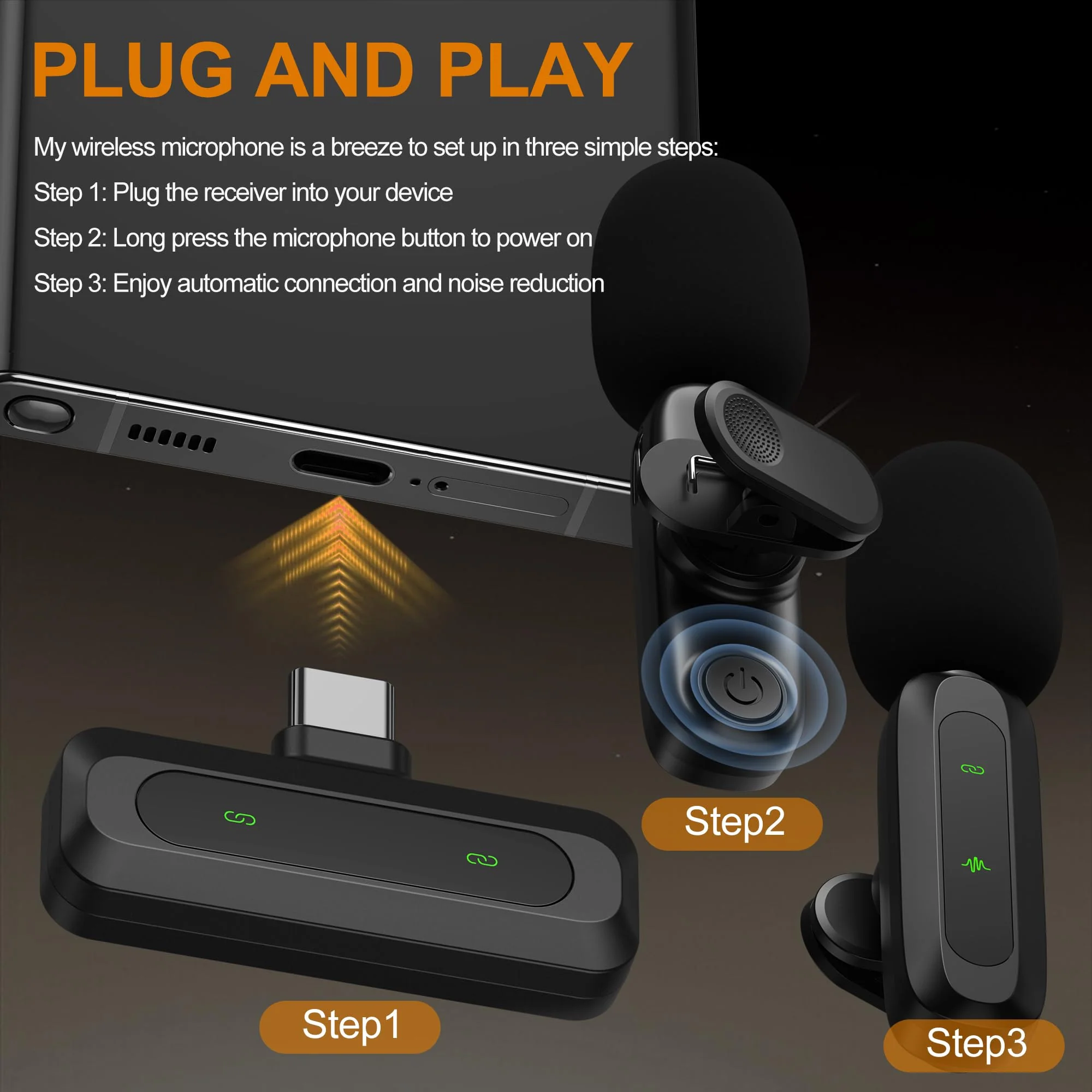 Wireless Lavalier Microphone for iPhone, iPad, Android - 100FT Transmission, 360° Omnidirectional HD High Sensitivity Mic for Interview, Video Podcast, Vlog, YouTube, TikTok - Image 3