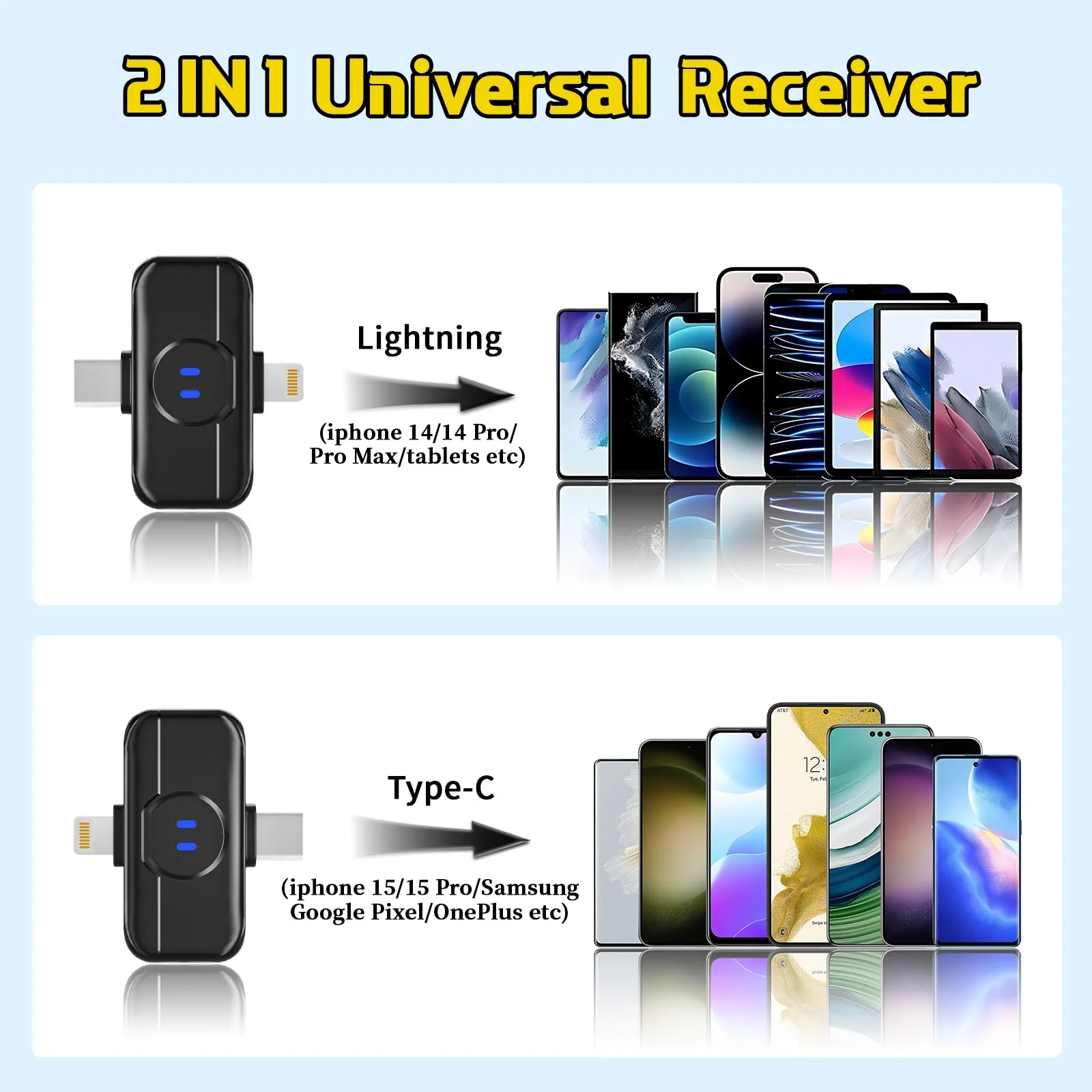 Wireless Lavalier Microphone for iPhone iPad Android with Noise Cancellation, 10 Hours of Battery Mini Microphone for Recording, Live Streaming, YouTube, Facebook, TikTok Black-Yellow - Image 3