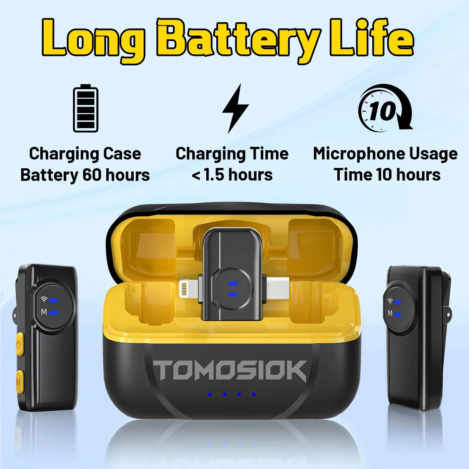 Wireless Lavalier Microphone for iPhone iPad Android with Noise Cancellation, 10 Hours of Battery Mini Microphone for Recording, Live Streaming, YouTube, Facebook, TikTok Black-Yellow - Image 5