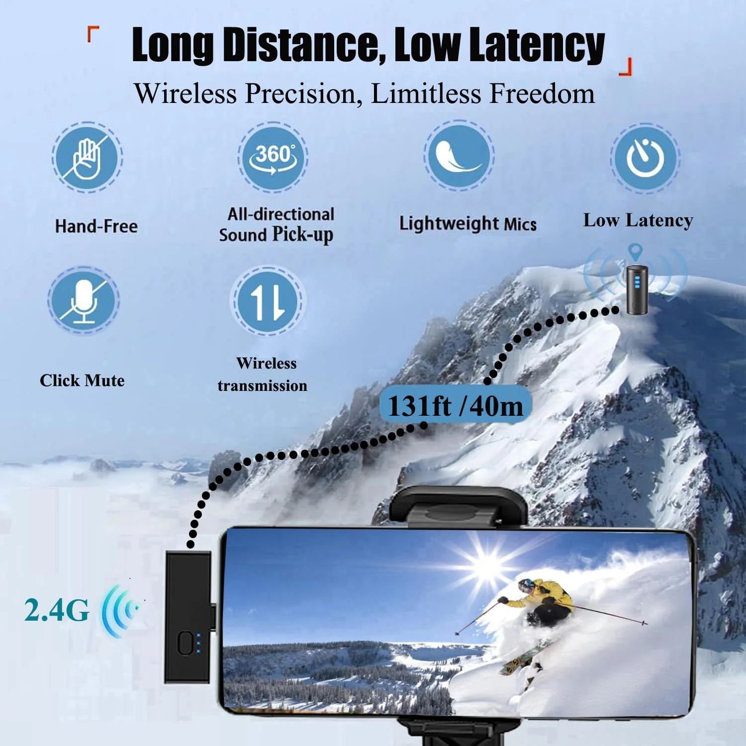 Wireless Lavalier Microphone-Mini Microphone with Noise Cancelling(2 TX + 2 RX + Charging Case), 15Hr Battery, Wireless Microphones for iPhone/iPad/Android,for Video Recording,Live Streaming,Interview - Image 4